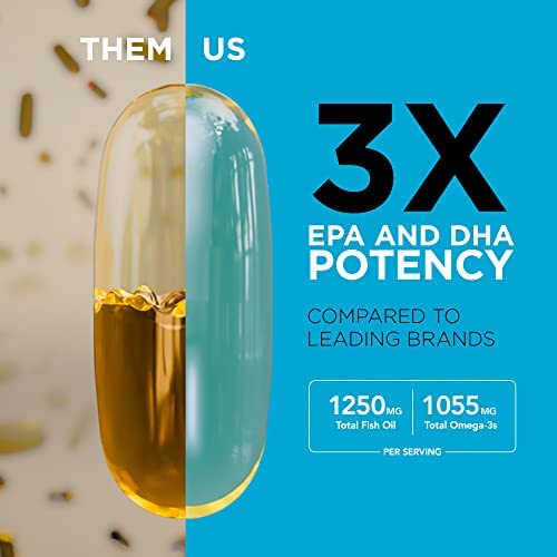Sports Research Triple Strength Omega 3 Fish Oil - Burpless Fish Oil Supplement w/ EPA & DHA Fatty Acids from Wild Caught Fish - Heart, Brain & Immune Support for Men & Women - 1250 mg, 150 ct