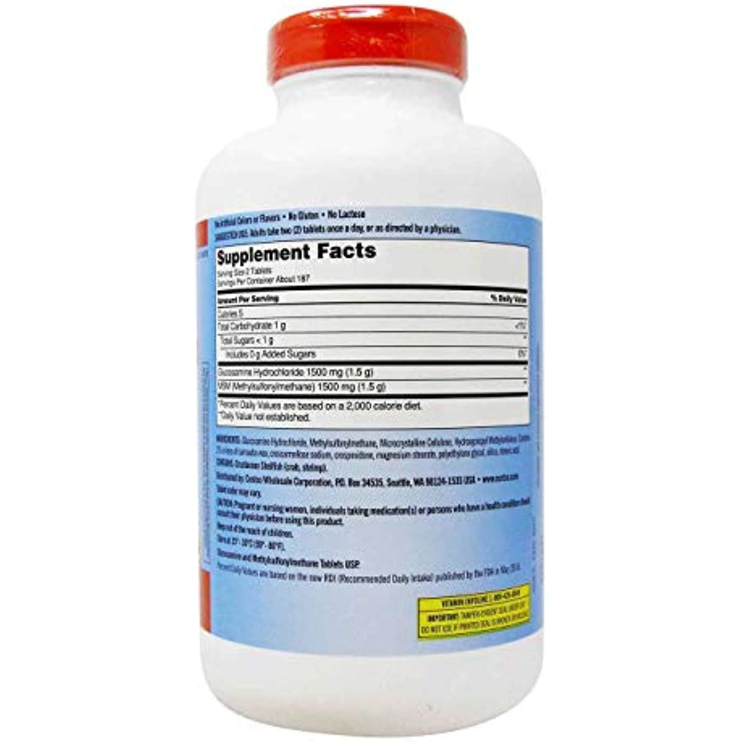 Kirkland Signature Extra Strength Glucosamine HCI 1500mg, With MSM 1500 mg, 375-Count Tablets