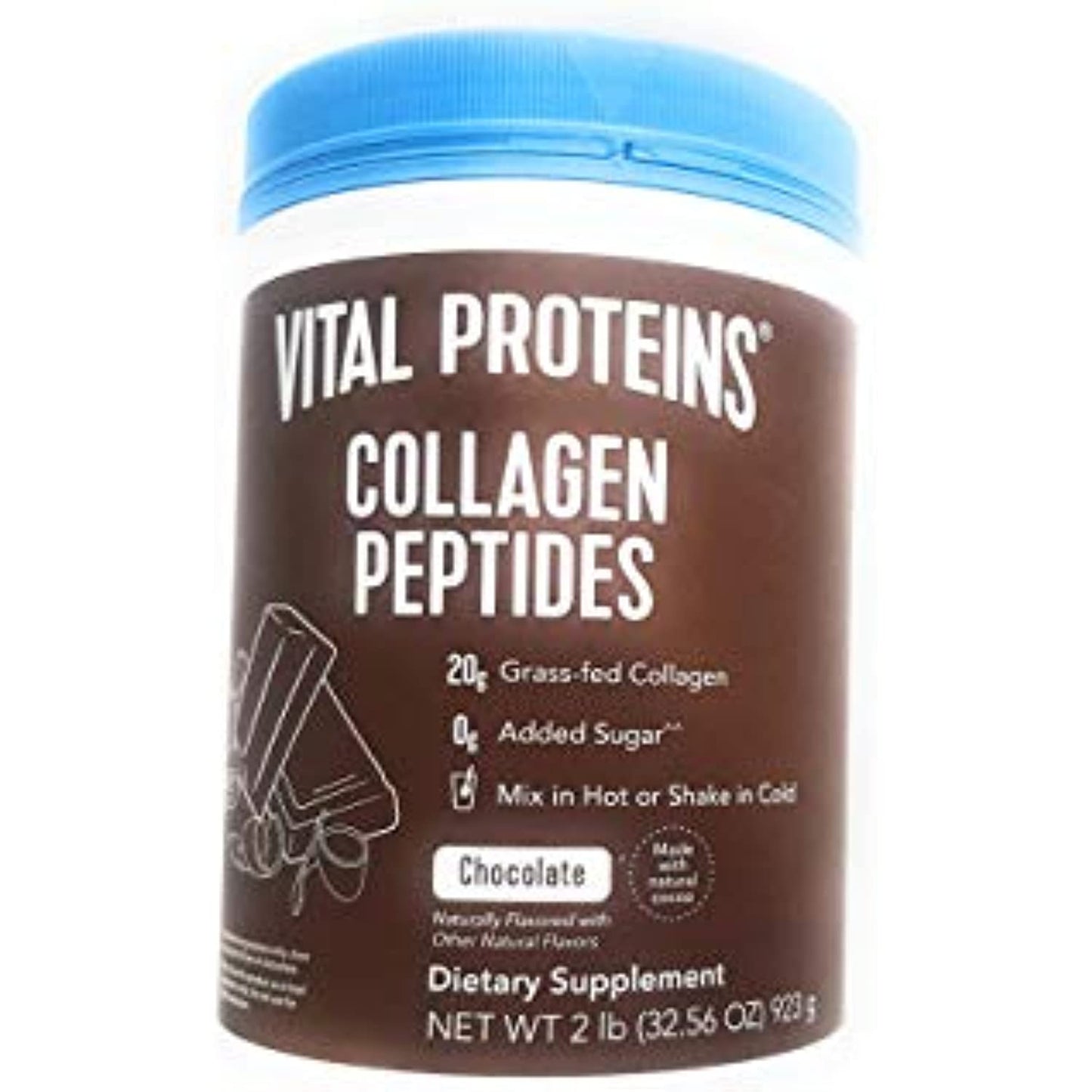 Vital Protein Collagen Peptides, Pasture Raised, Grass Fed, Paleo Friendly, Gluten / Zero Sugar Dairy Free, Chocolate, 32.56 Oz