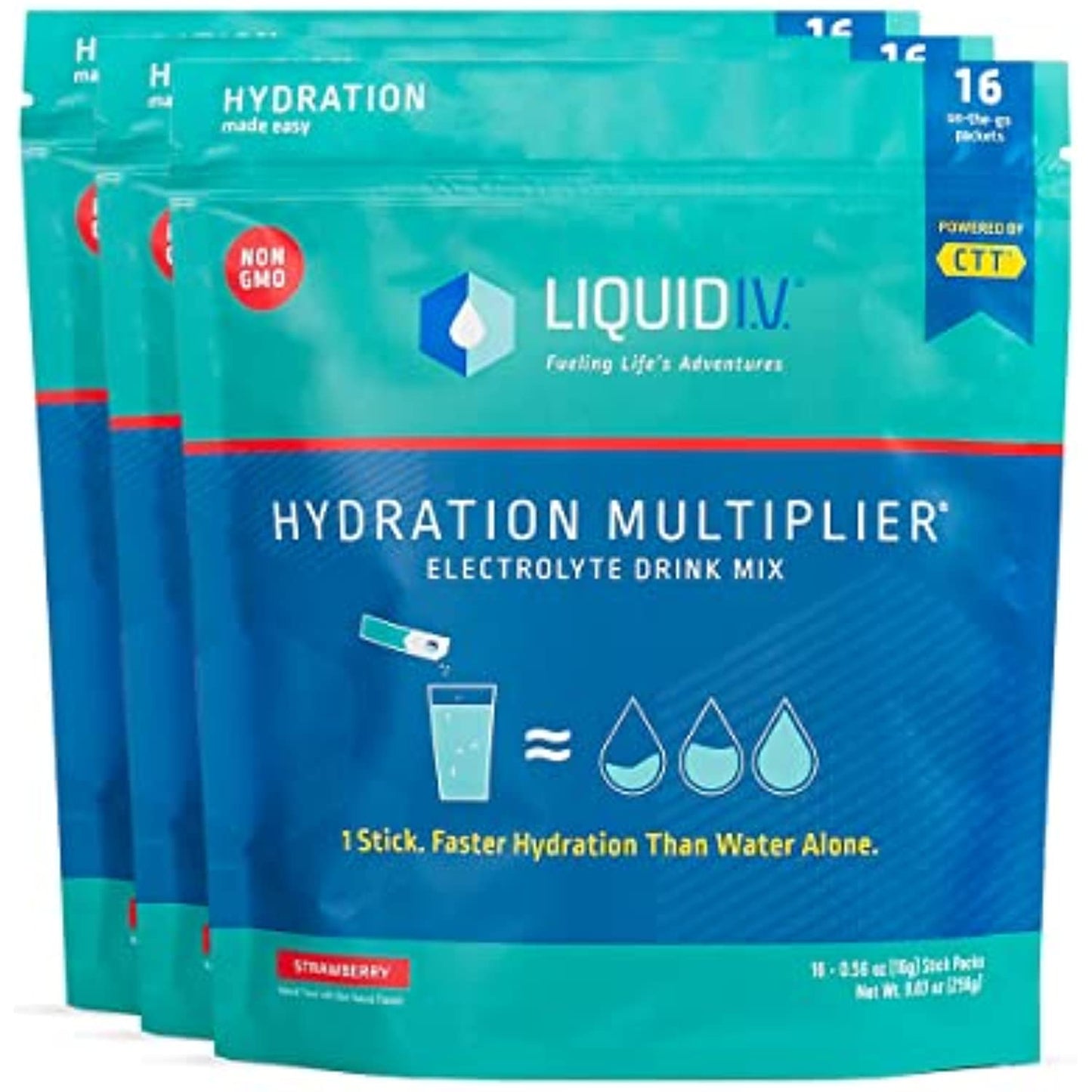Liquid I.V. Hydration Multiplier - Strawberry - Hydration Powder Packets | Electrolyte Drink Mix | Easy Open Single-Serving Stick | Non-GMO | 48 Sticks