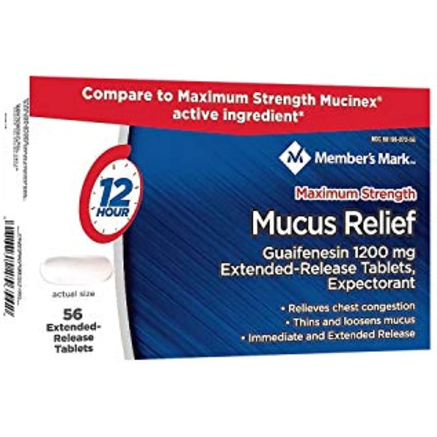 Member's Mark Mucus Relief Maximum Strength Guaifenesin 1200mg, 56 Tablets