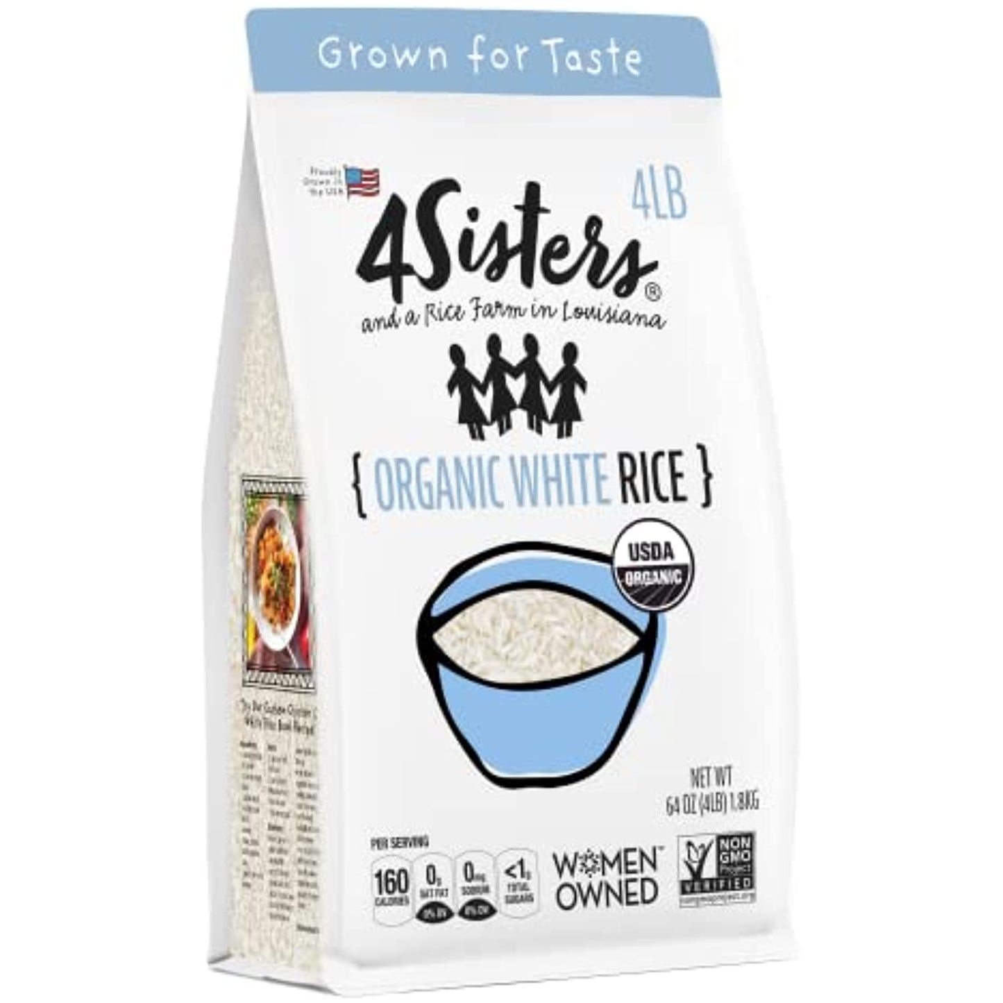 4 Sisters Long Grain White Rice - Organic - USA Grown - Sustainably Farmed - Farm to Table - Women Owned - 4lb