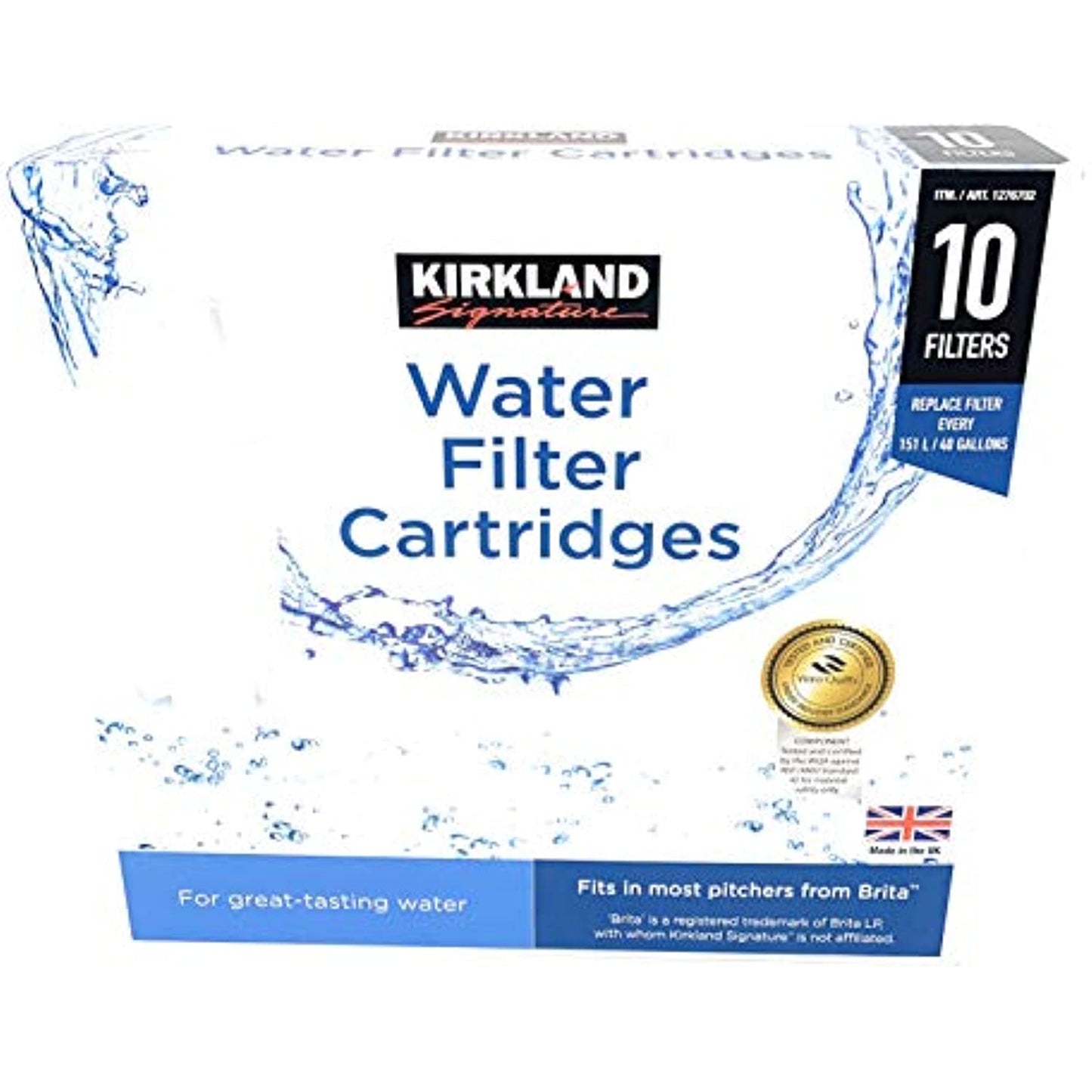 Kirkland Signature Water Filter Cartridges for Brita Pitchers, 10 Refills