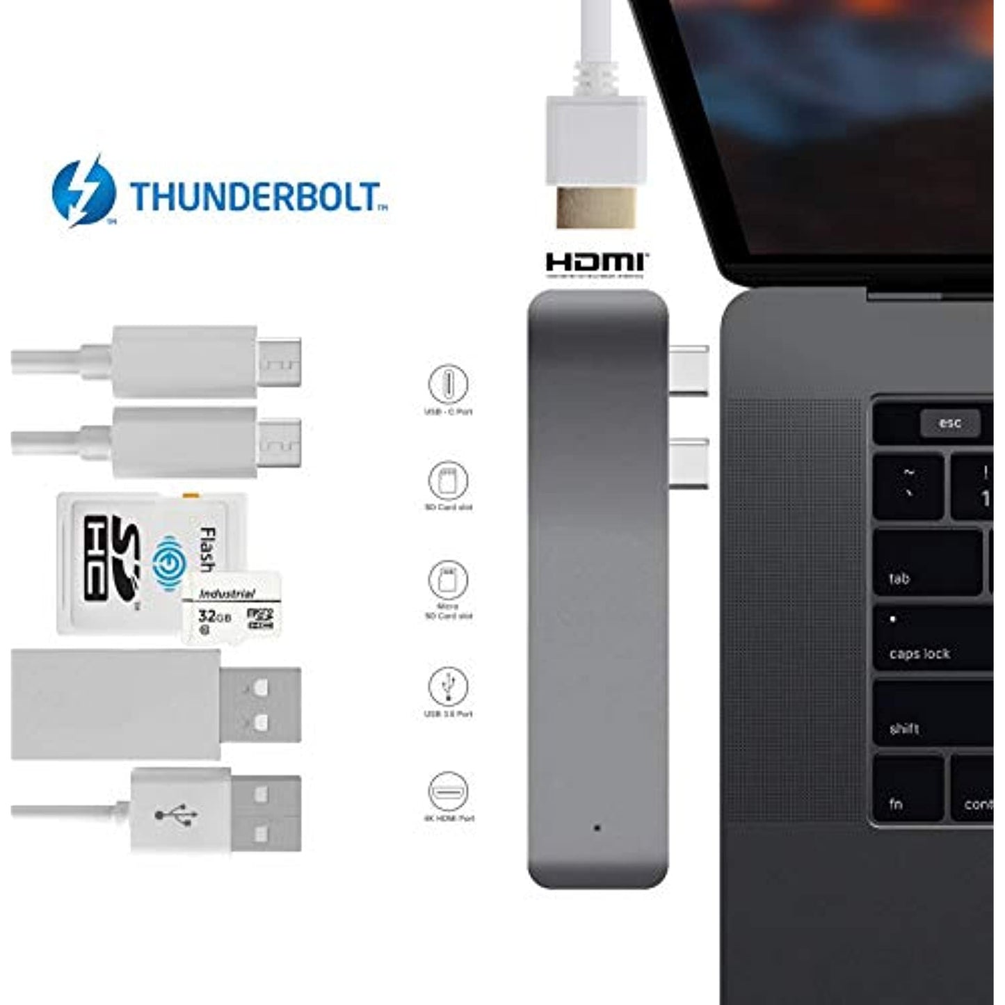 Reliable & Fast 7 in 2 and 8-1 USB C Hub MacBook Pro Type C 4K HDMI Thunderbolt 3 Adapter Dock Power SD Works with MacBook Air and Pro (8-1)