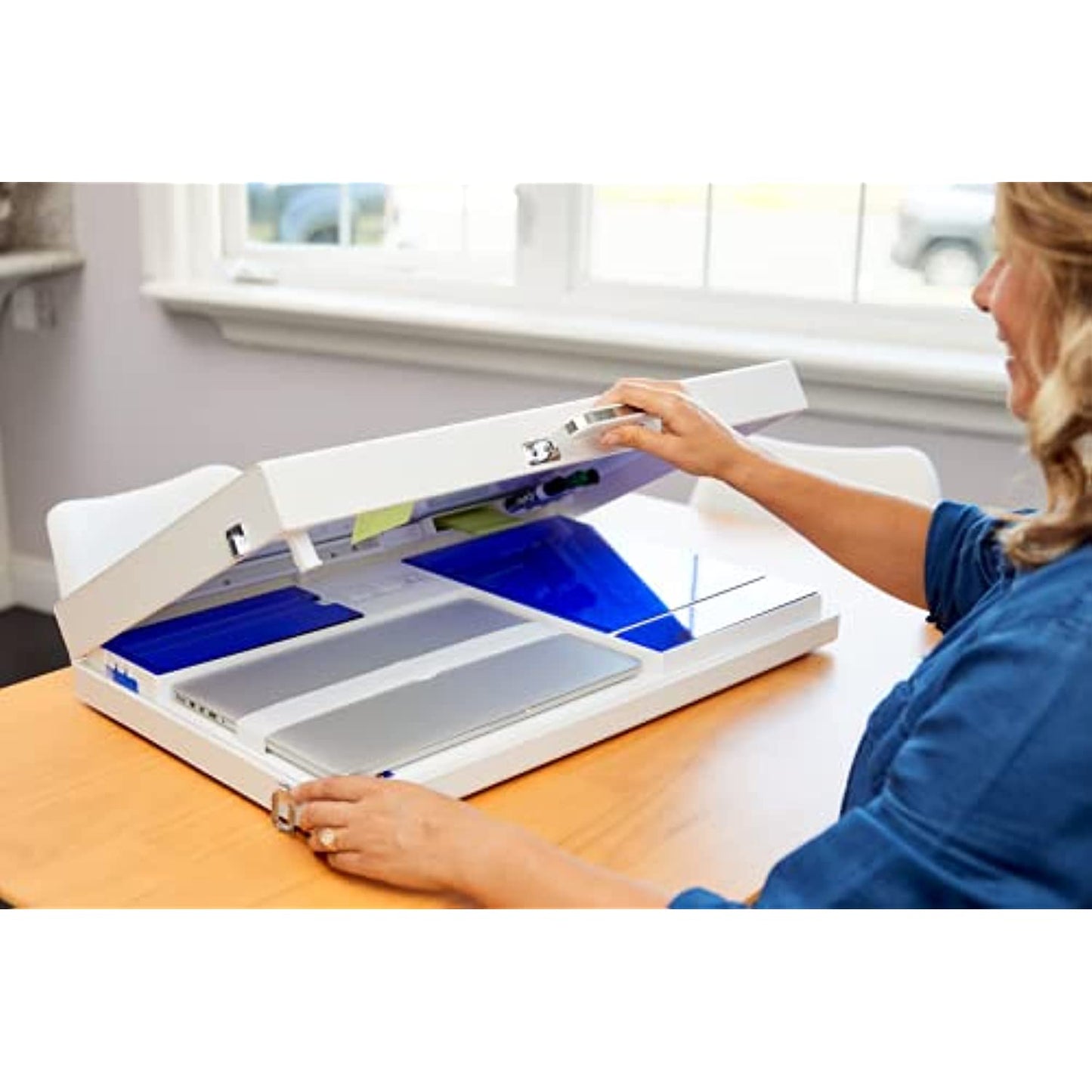 Worky 15-in-1 The Home Office Portable Multifunction Workstation Desk with Built-in Power and Charging, LED Video Conference Lighting, Storage and Organization, and Magnetic Dry Erase Board