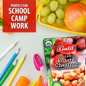 Galil Organic Roasted Chestnuts Pack of 12 Shelled & Ready to Eat - Gluten Free, Vegan, Organic, Non-GMO, Kosher Snacks - Great for Baking, Cooking & Turkey Stuffing 3.5oz Bags