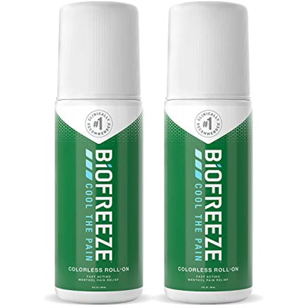 Biofreeze Roll-On Pain-Relieving Gel 3 FL OZ, Colorless (Pack Of 2) Topical Pain Reliever For Muscles And Joints From Arthritis, Backache, Strains, Bruises, & Sprains (Package May Vary)