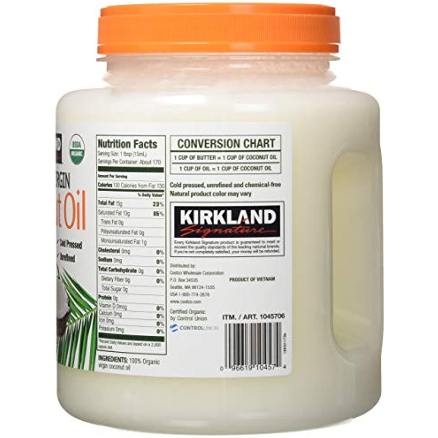 Kirkland Signature Cold Pressed Unrefined Organic Virgin Coconut Oil, 84 Ounce (Pack of 2)