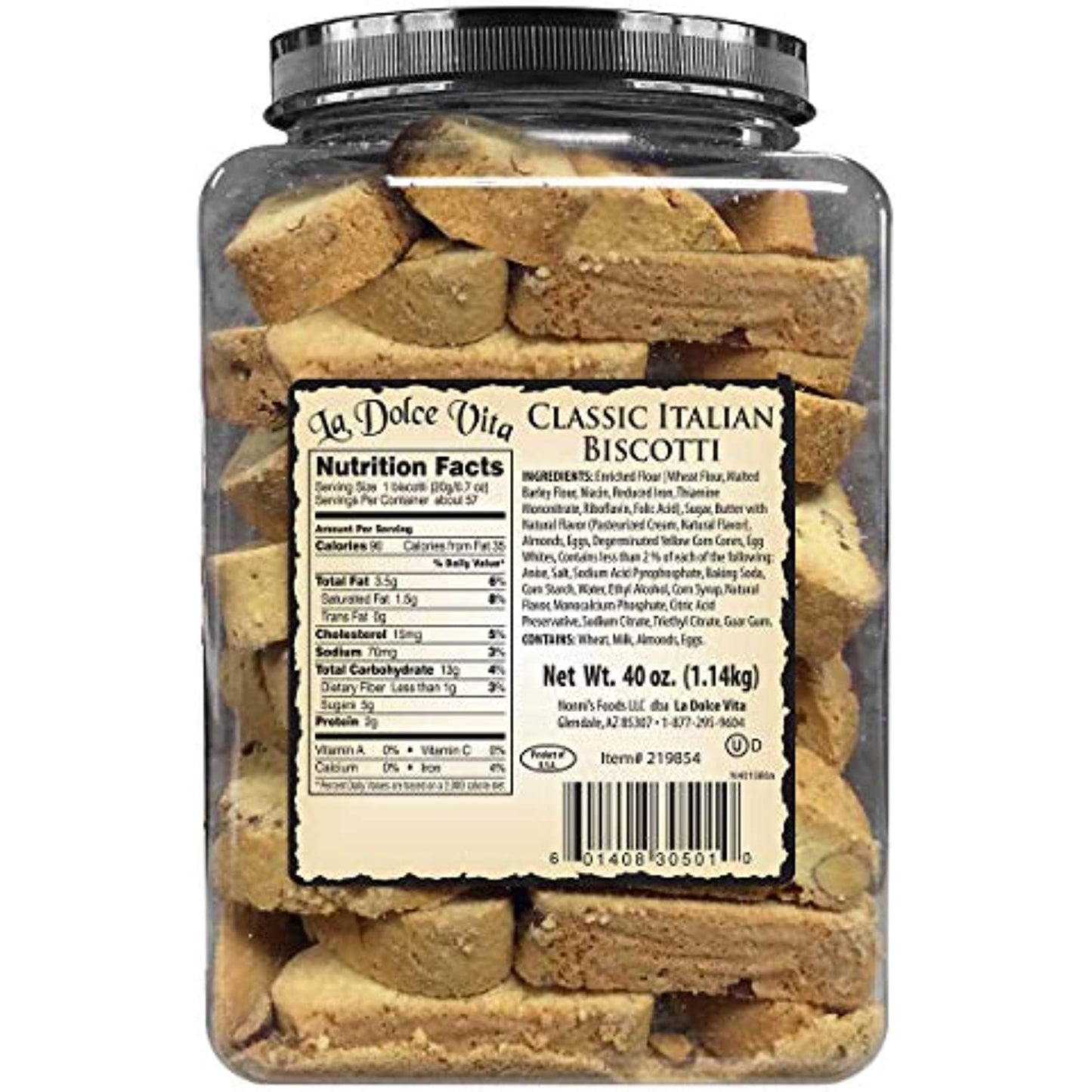 La Dolce Vita Classic Italian Biscotti: 2 Jars of 40 Oz