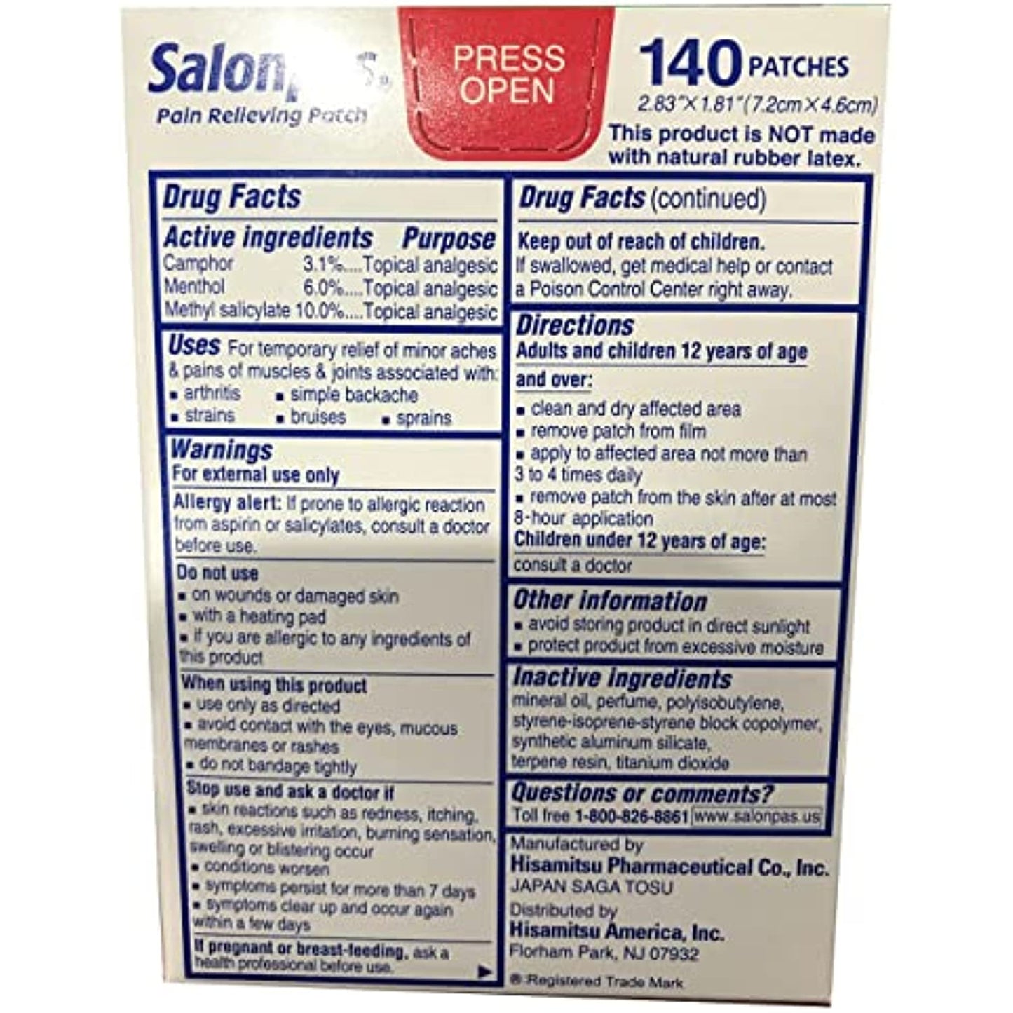 Salonpas Pain Relieving Patches, 1 Pack (140 Count)