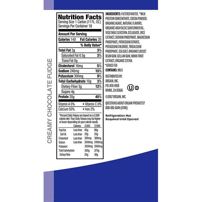 Orgain Clean Protein Shake Chocolate, 198 Fluid Ounce