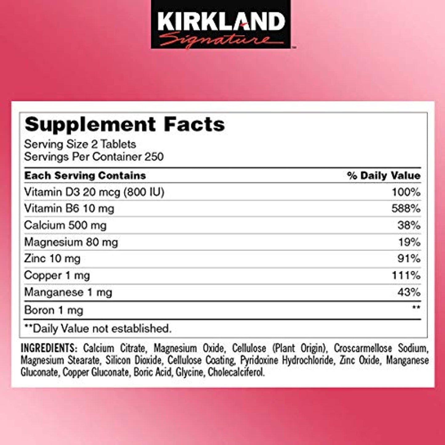 Kirkland Signature Expect More Calcium Citrate Magnesium and Zinc, 500 Tablets