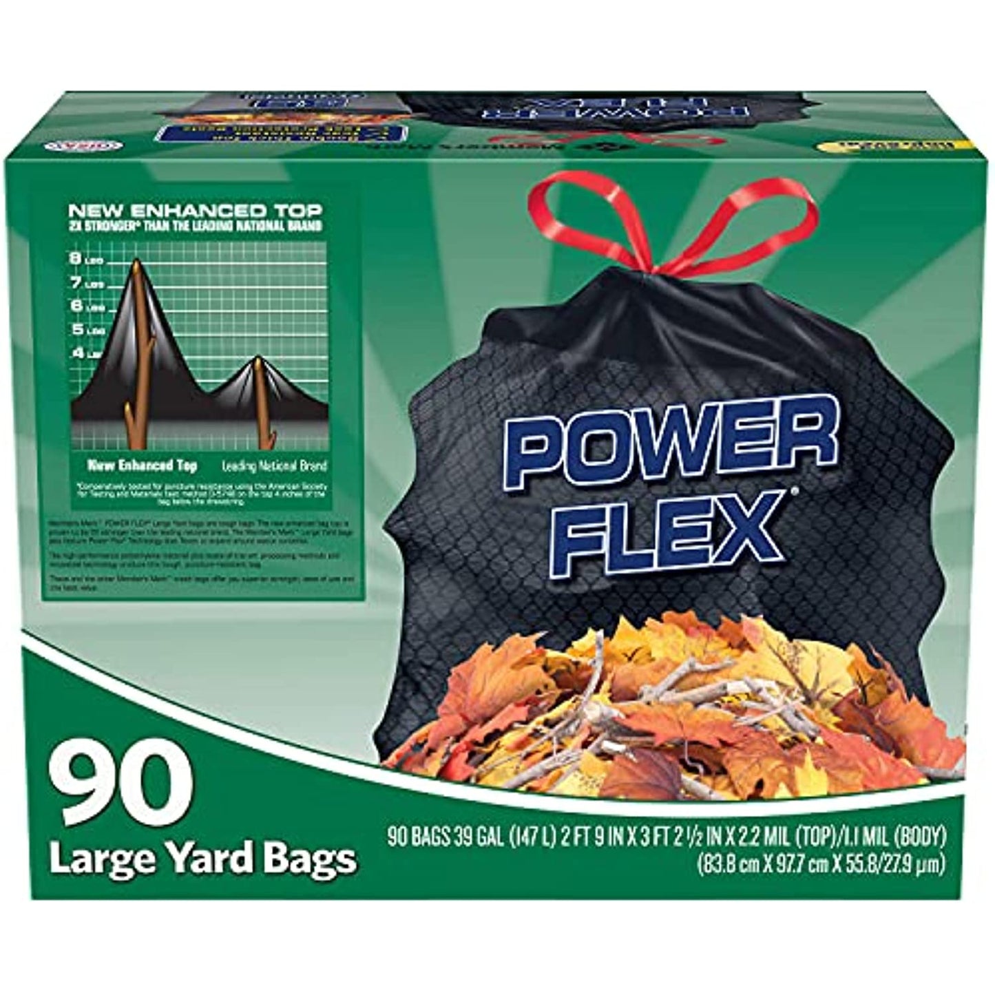 Member's Mark 39 Gallon Power Flex Drawstring, 90 Count(Pack of 1)