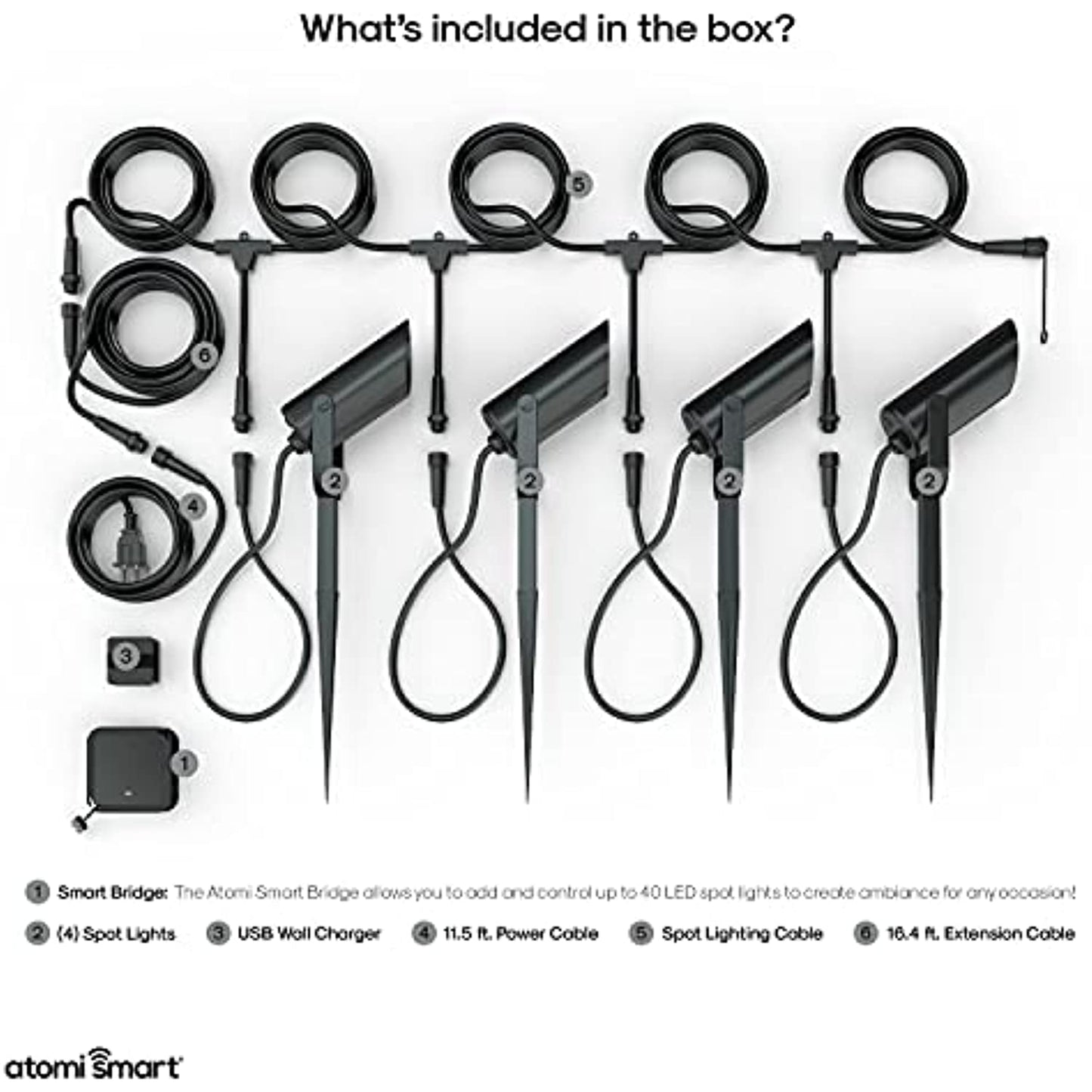 Atomi Smart WiFi LED Spot Lights - 4 Pack, 400 Lumens, Premium Aluminum Construction, Link up to 40 Lights, IP65 All-Weather, Tunable White, Color Changing, Works with Voice Assistance