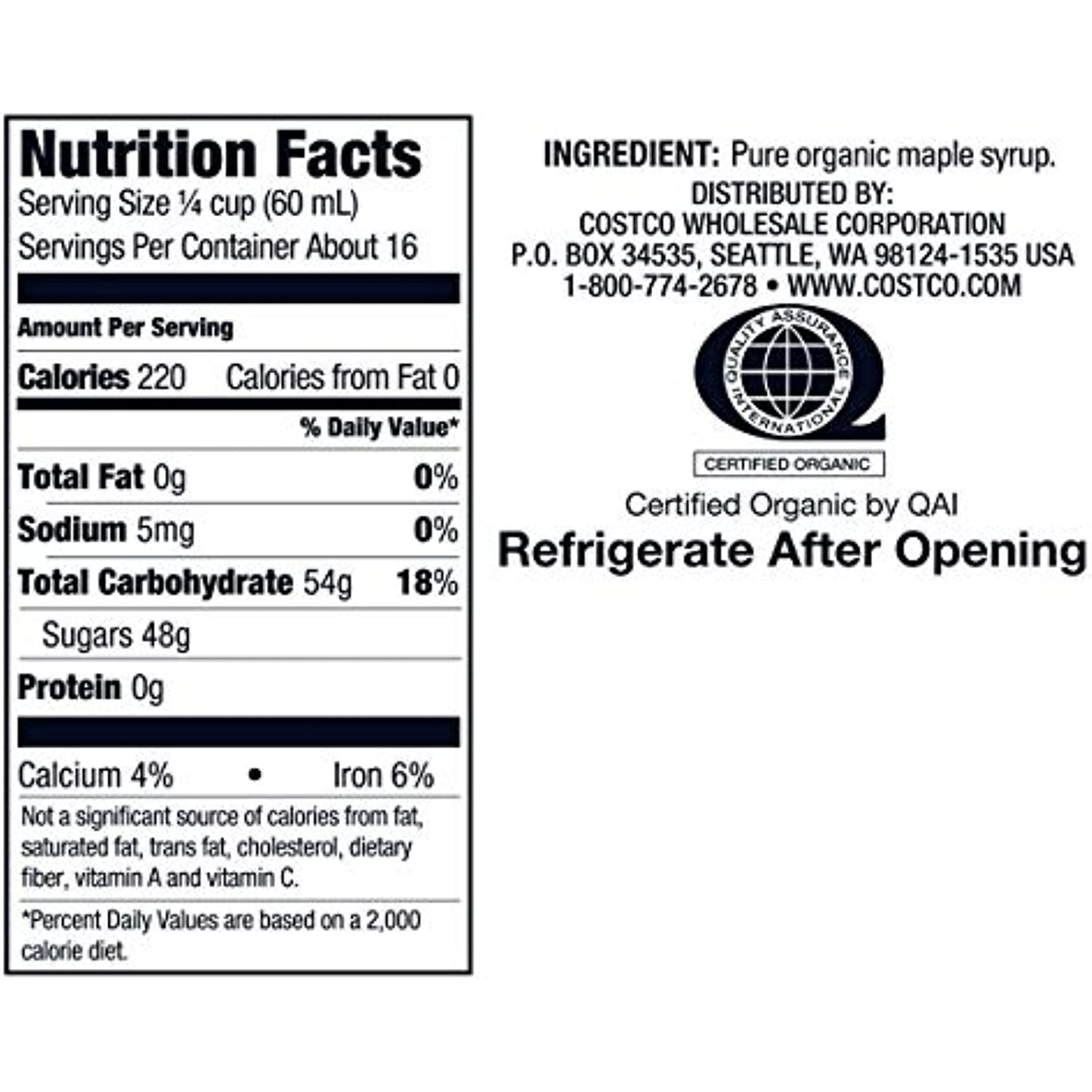 Kirkland Signature Organic Pure Maple Syrup, 33.8 oz (Pack of 2, Total 67.6 oz , 33.8 oz Each)