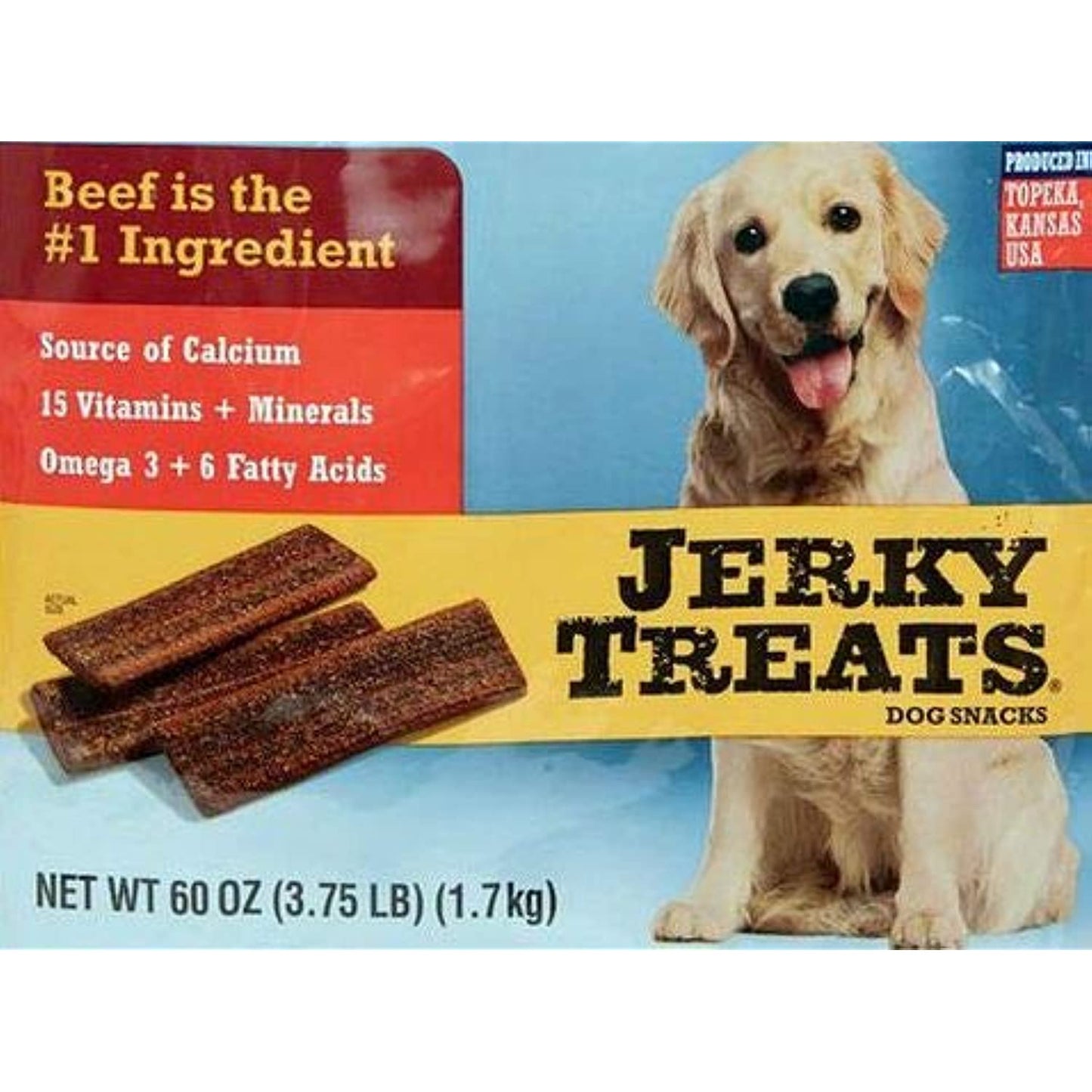 Jerky Treats Tender Beef Strips Dog Snacks 2 Bags of 60 oz Each, Produced in USA