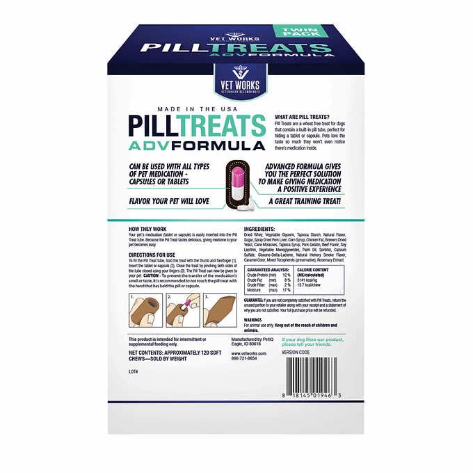 120 Count - VetIQ Chicken Flavor Pill Treats Soft Chews - Health & Wellness Supplements for Dogs - Vet Works