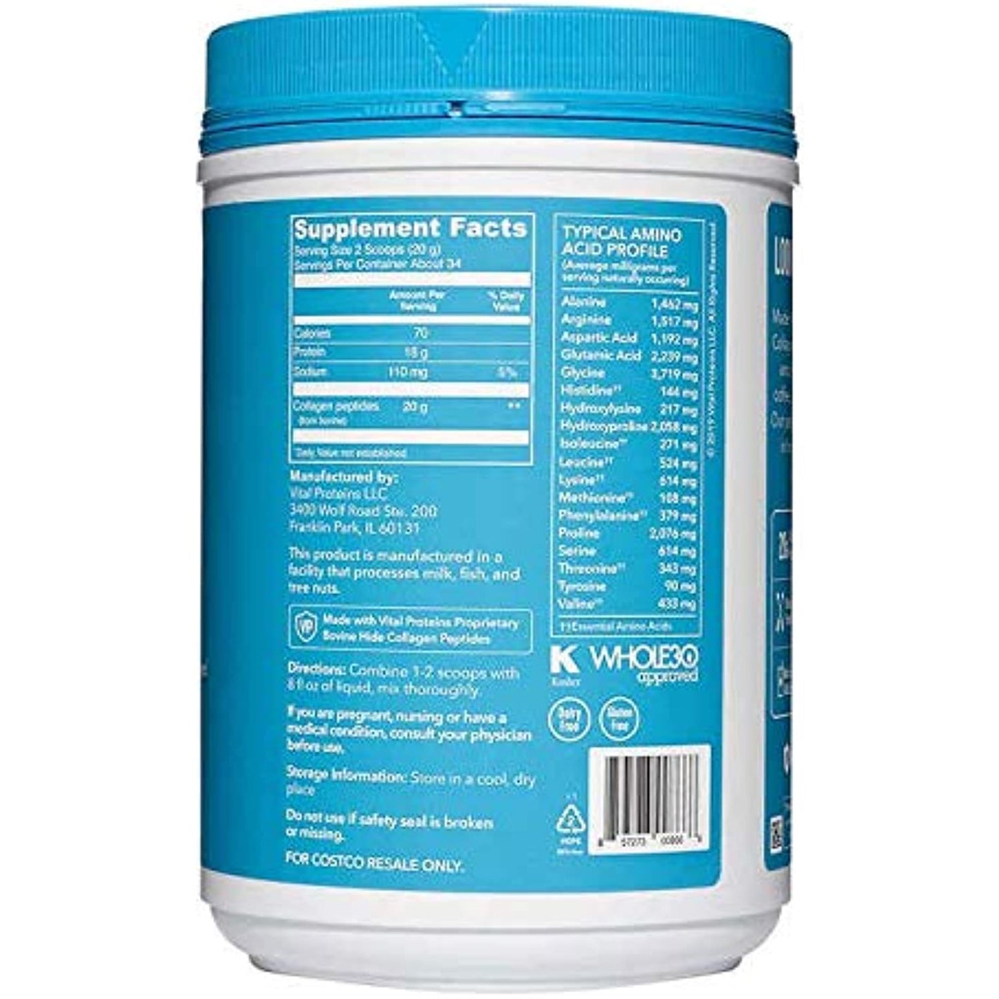 Vital Proteins Natural Whole Nutrition Collagen Peptides - Pasture Raised, Grass Fed, Paleo Friendly, Gluten Free, Single Ingredient - 24 Ounce