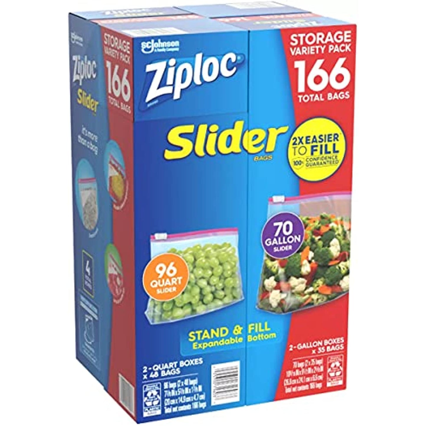 Ziploc Slider Storage Bags 166 Count Variety Pack: Quart (96 ct.), Gallon (70 ct.)