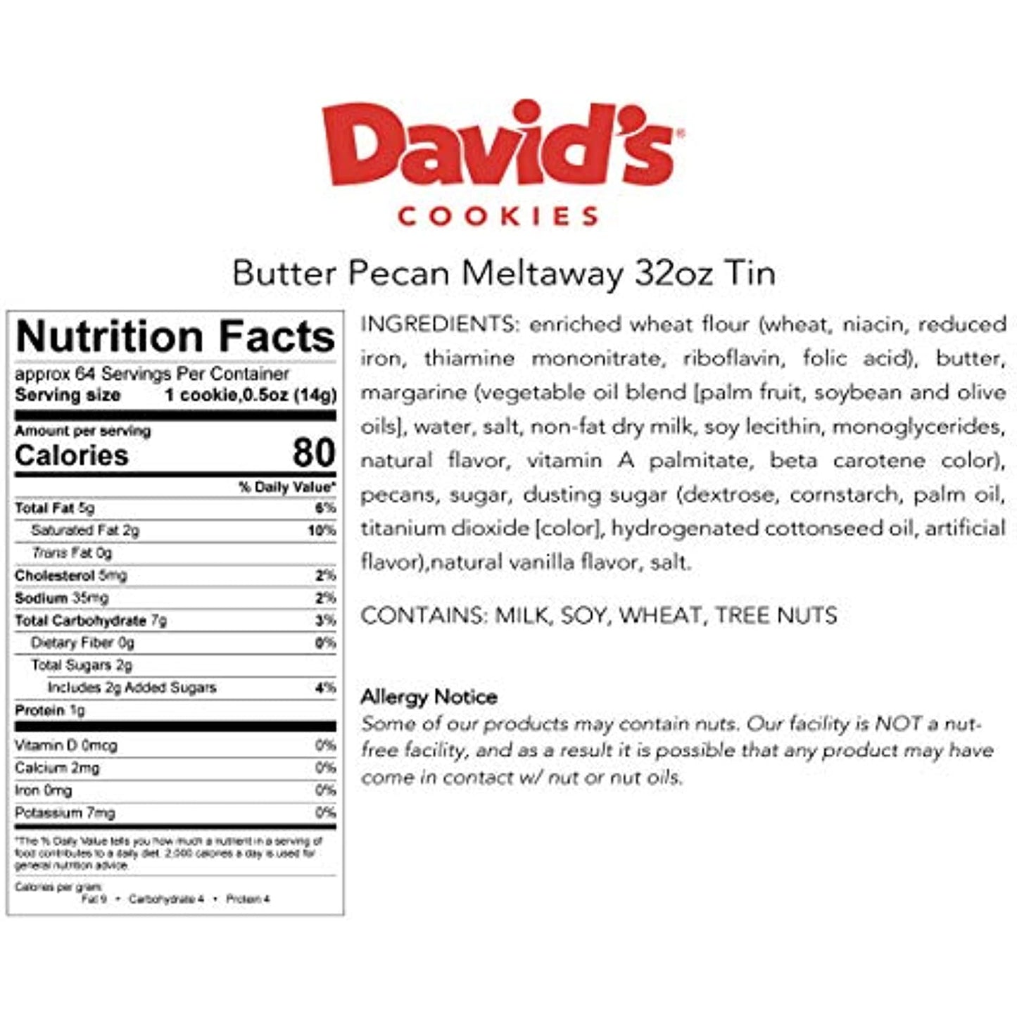 David�s Cookies Gourmet Butter Pecan Meltaway Cookies Gift Basket � 32oz Butter Cookies with Crunchy Pecans and Powdered Sugar � All-Natural Ingredients � Kosher Recipe � Ideal Gift for Corporate Birthday Fathers Mothers Day Get Well and Other Special