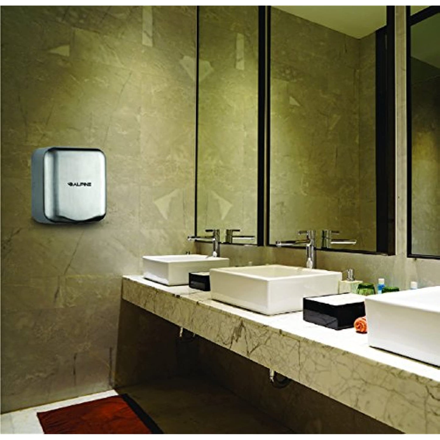 Alpine Industries 400-10-SSB Alpine Hemlock Automatic Hand Dryer - Heavy Duty Stainless Steel - Commercial High Speed Hot Air Hand Blower | 1800Watts | 110-120Volts | Quick & Easy Installation, Brushed Stainless Steel