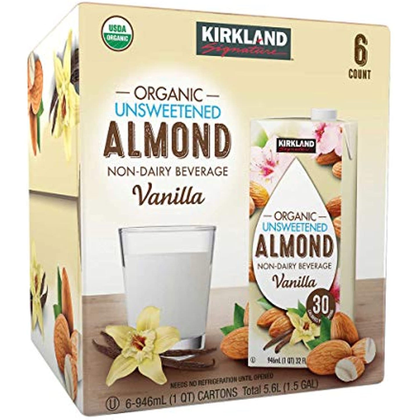 Kirkland Signature Organic Almond Unswtd Beverage, 31.9 Fl Oz (Pack of 6)