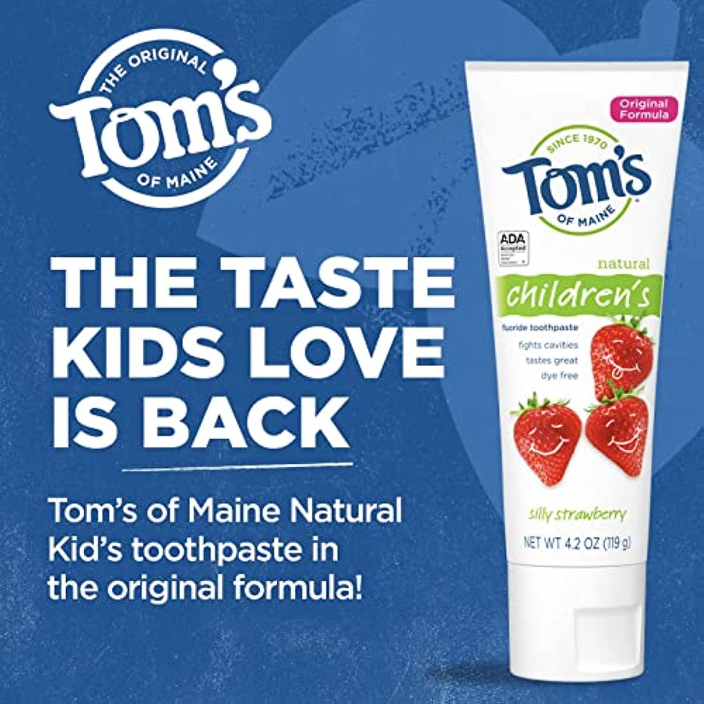 Tom's of Maine ADA Approved Fluoride Children's Toothpaste, Natural Toothpaste, Dye Free, No Artificial Preservatives, Silly Strawberry, 5.1 Oz. 3-Pack (Packaging May Vary)