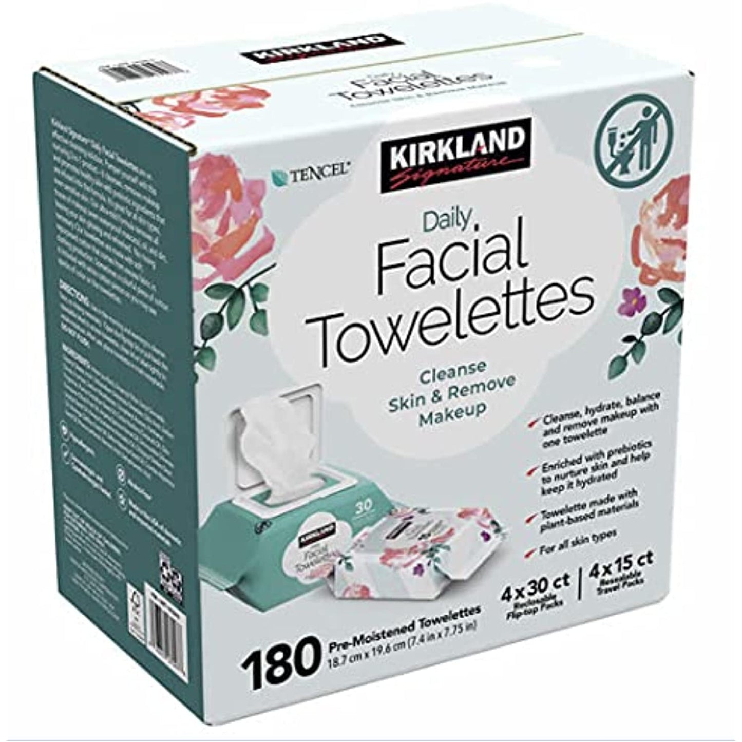 Kirkland Signature Micellar 99% Natural Ultra-Mild Formula with Vitamin E, Hypo Allergenic Paraben/Oil Free Daily Facial Cleansing Towelettes - 180 ct.