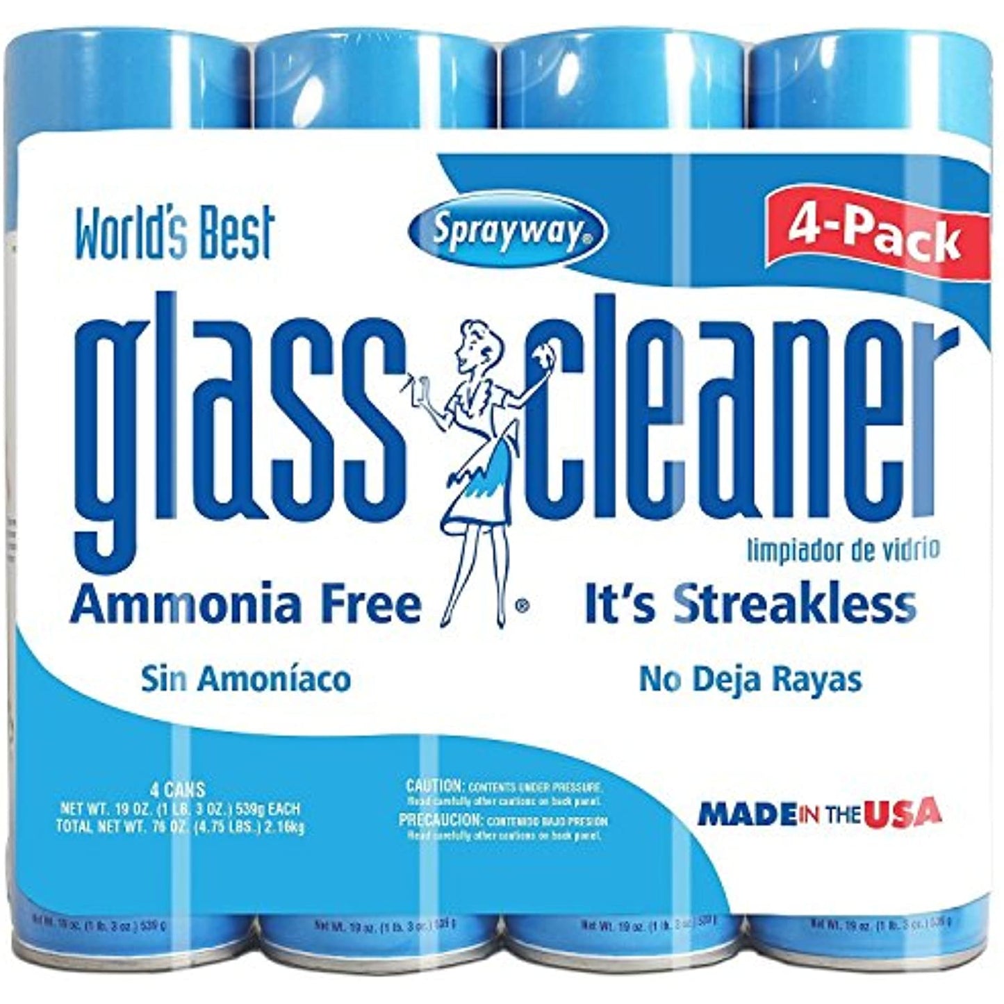 Sprayway Glass Cleaner, Blue and White, 19 Ounce (Pack of 4)