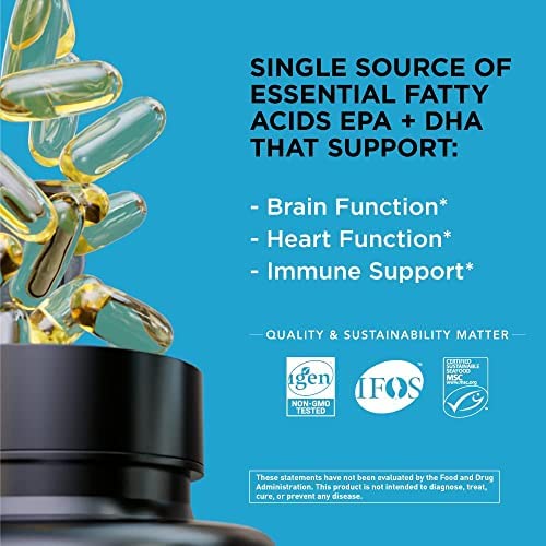 Sports Research Triple Strength Omega 3 Fish Oil - Burpless Fish Oil Supplement w/ EPA & DHA Fatty Acids from Wild Caught Fish - Heart, Brain & Immune Support for Men & Women - 1250 mg, 150 ct