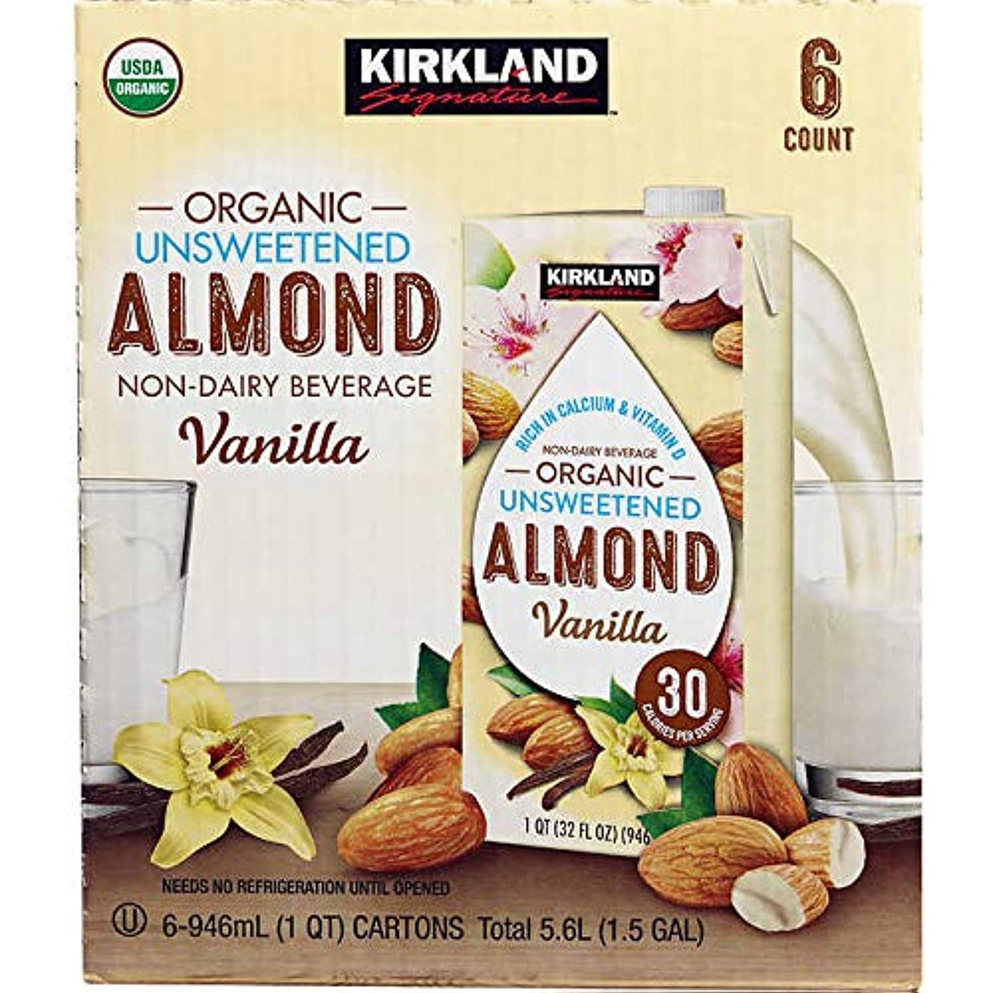 Kirkland Signature Organic Almond Unswtd Beverage, 31.9 Fl Oz (Pack of 6)