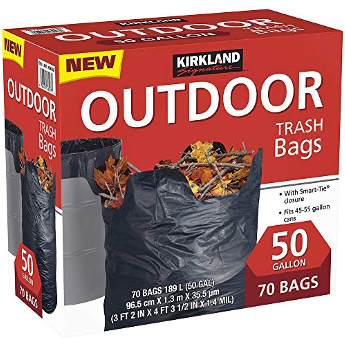 Kirkland Signature Outdoor 50 gallon Trash Bags (70 Bags) (4 Pack(Total 280 Bags, Each 70 Bags))