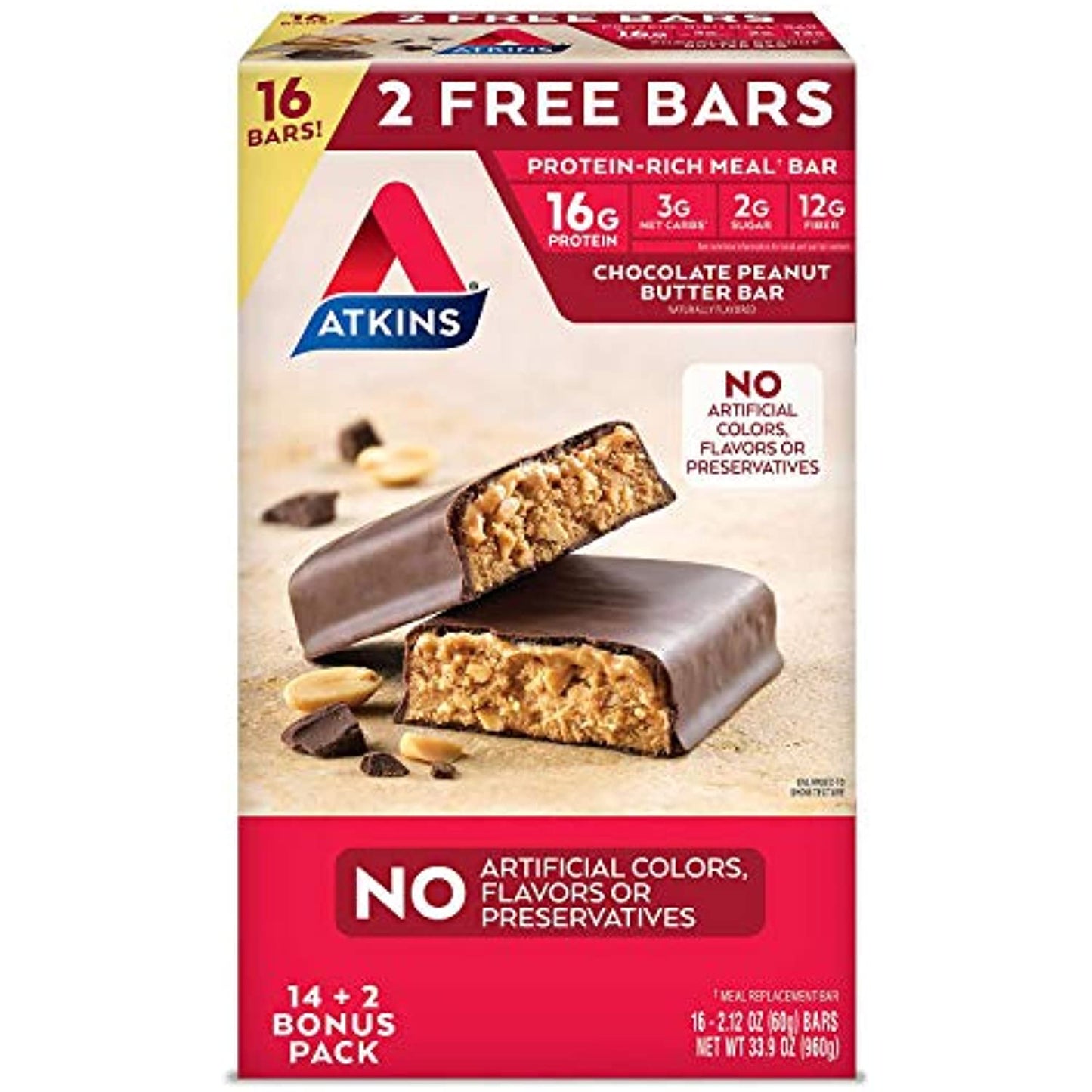 Atkins ProteinRich Meal Bar, Chocolate Peanut Butter, 16 Count(Pack of 1)