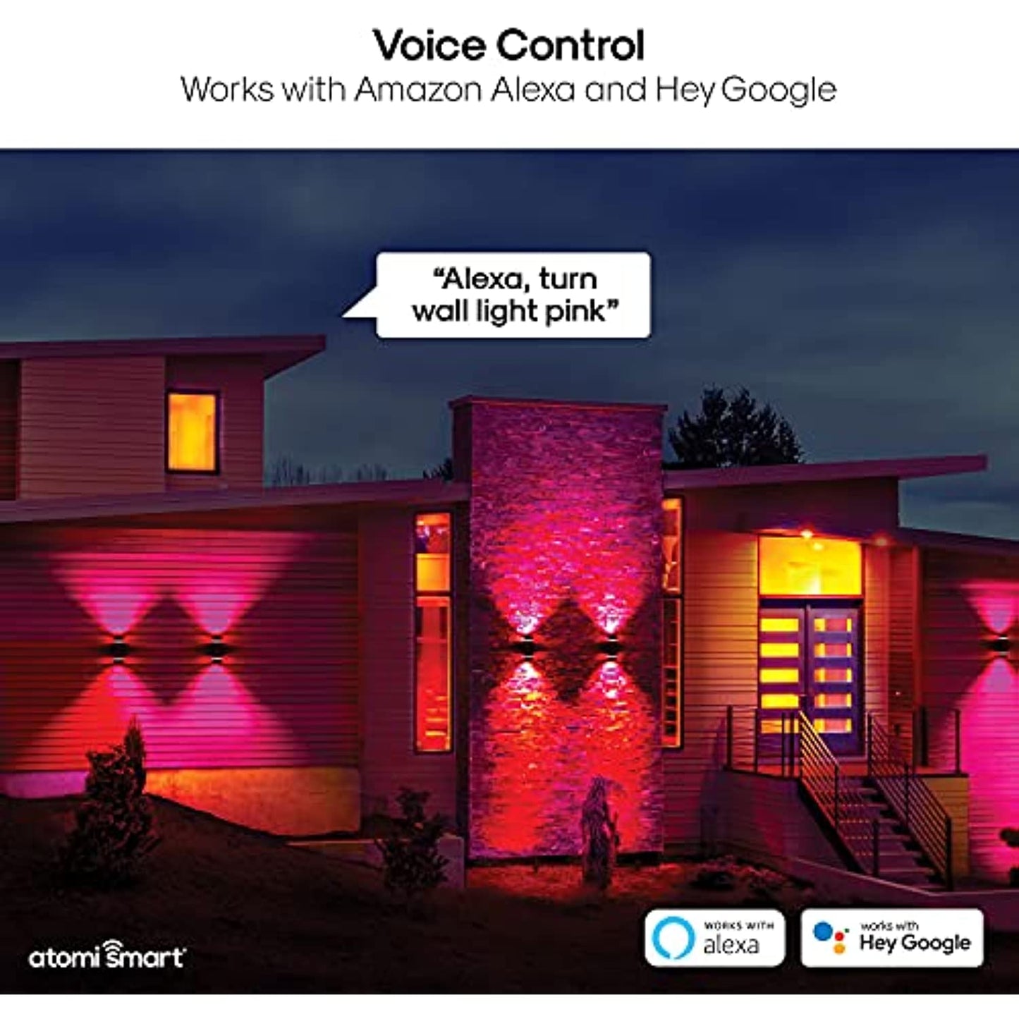 Atomi Smart WiFi LED Wall Sconce Lights - 2 Pack, 1200 Lumens, Dimmable, Premium Aluminum Construction, IP65 All-Weather, Tunable White, Color Changing, Works with Voice Assistance