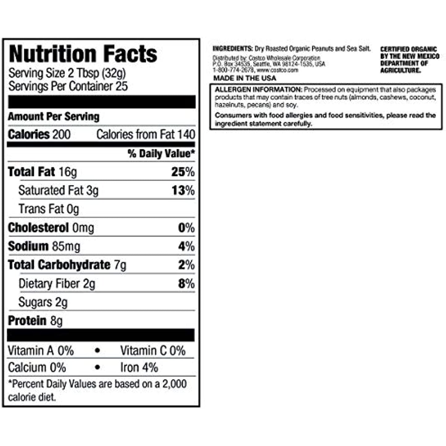 Kirkland Signature Organic Creamy Peanut Butter USA Valencia Peanuts, 2x28 oz - LQ83867