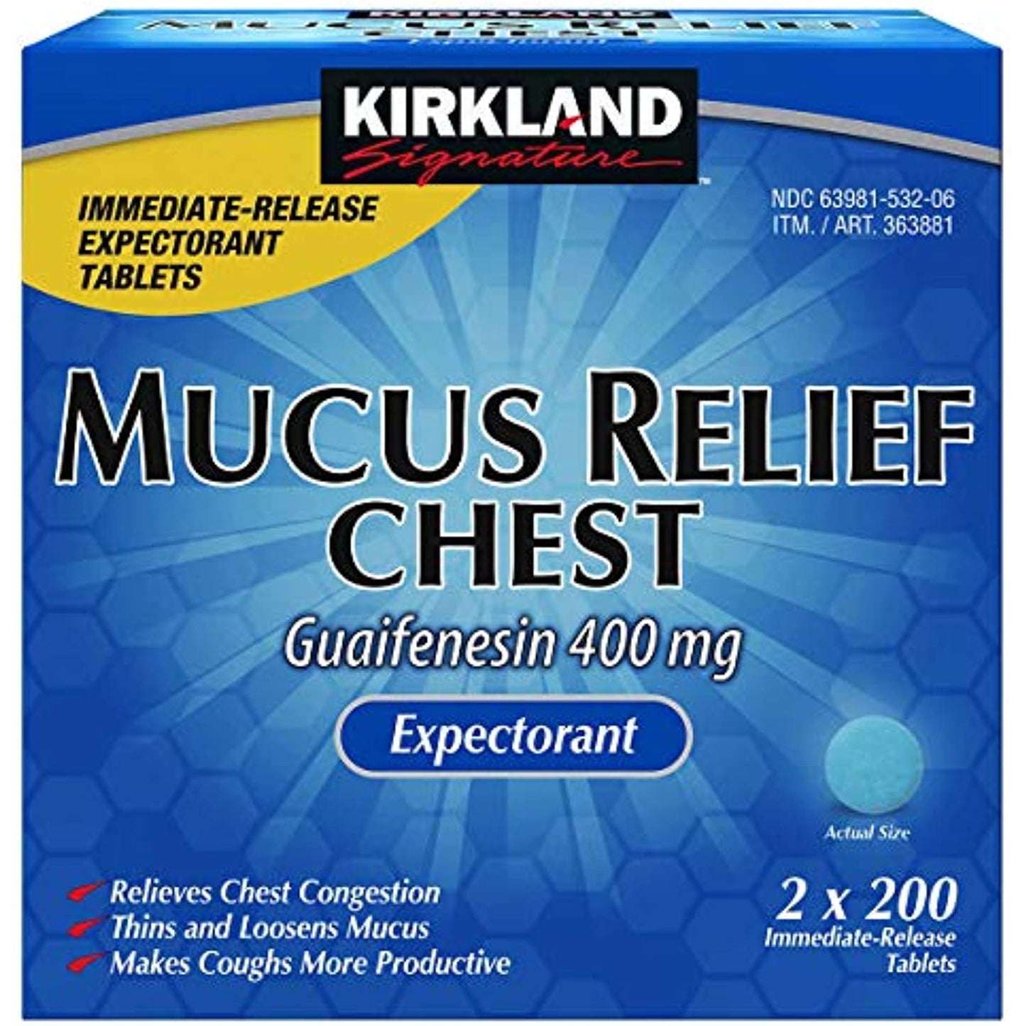 Kirkland Signature Mucus Relief Chest Guaifenesin 400 mg Expectorant, 2 Count (Pack of 1)