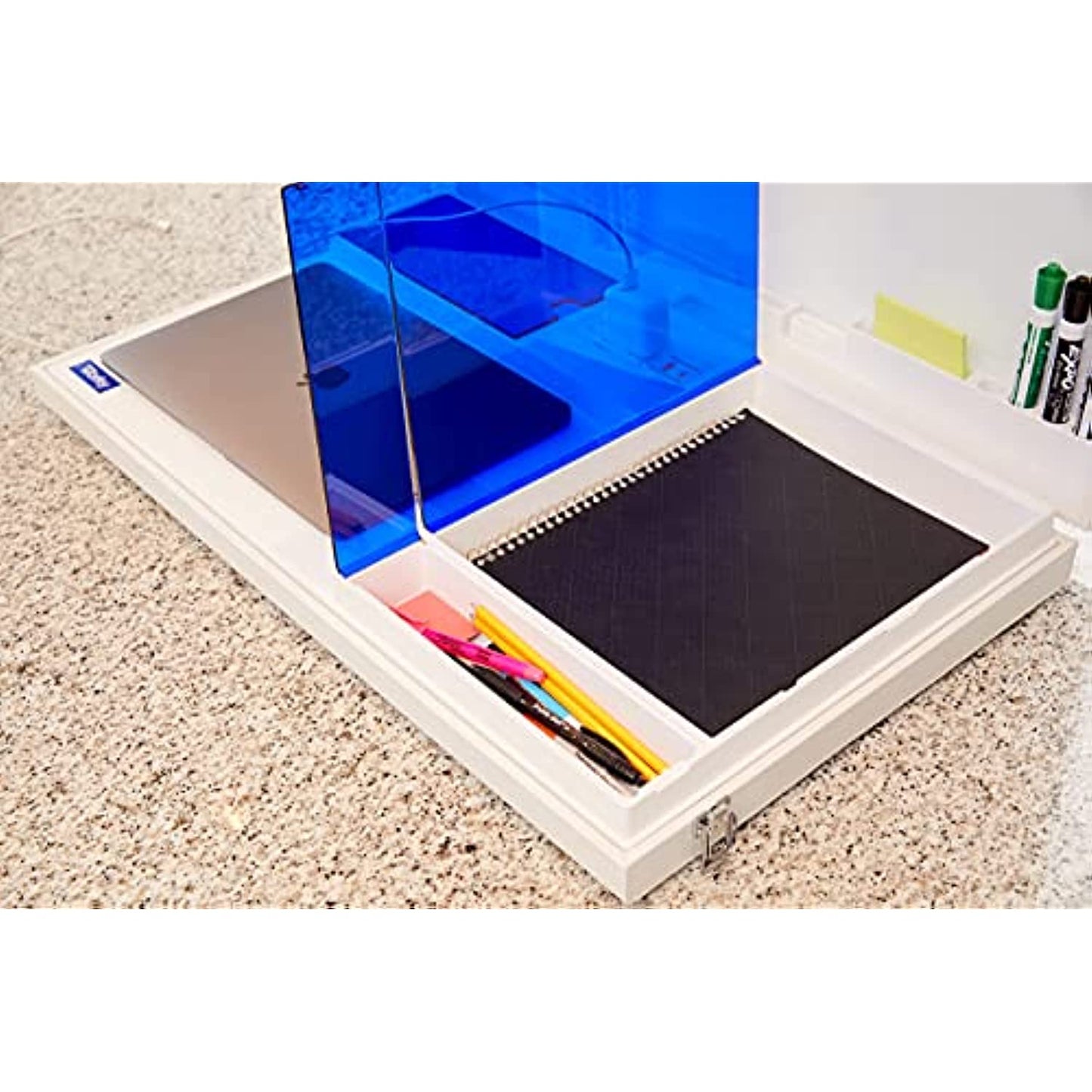 Worky 15-in-1 The Home Office Portable Multifunction Workstation Desk with Built-in Power and Charging, LED Video Conference Lighting, Storage and Organization, and Magnetic Dry Erase Board