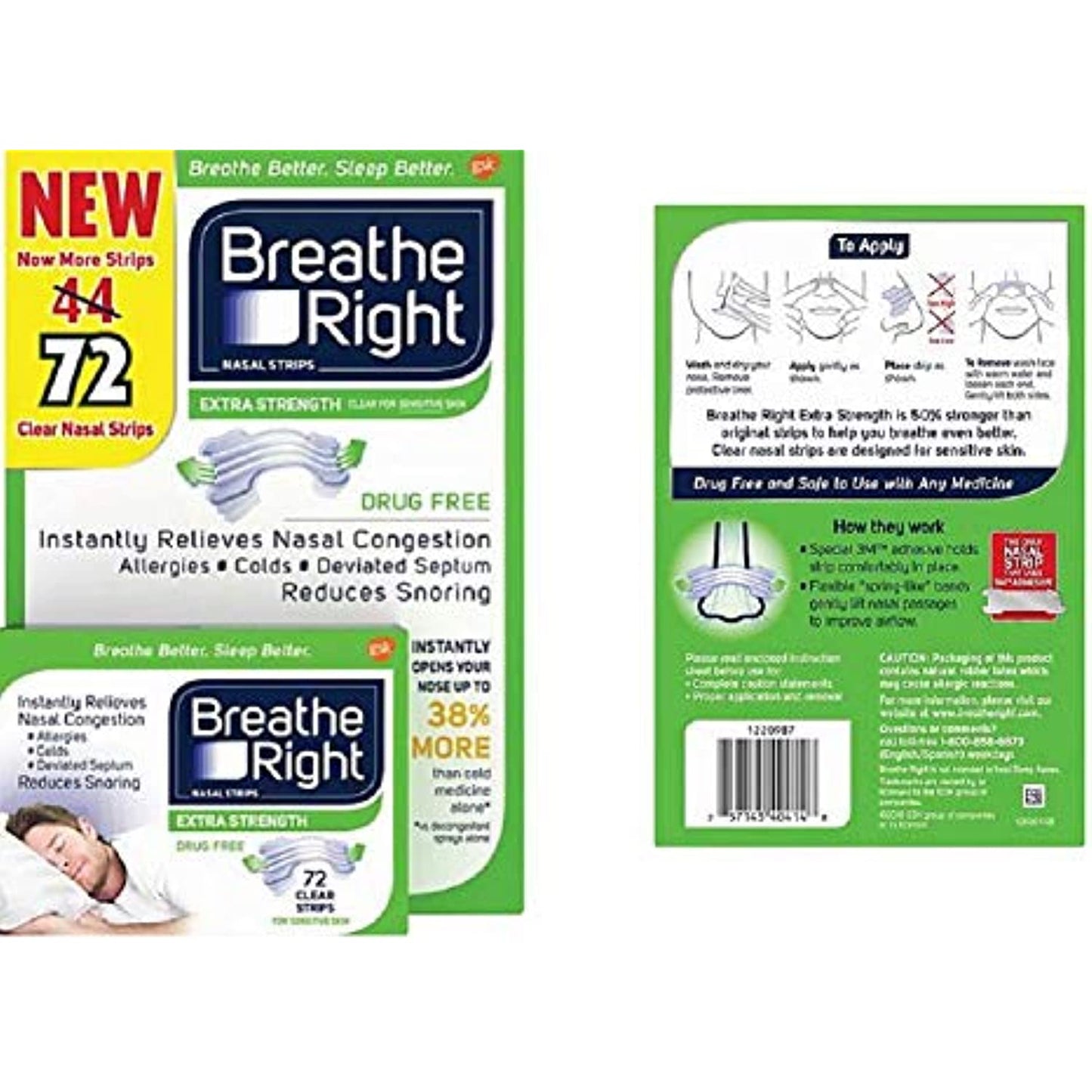 Breathe Right Extra Strength Drug-Free Nasal Strips for Nasal Congestion Relief, 72 Count
