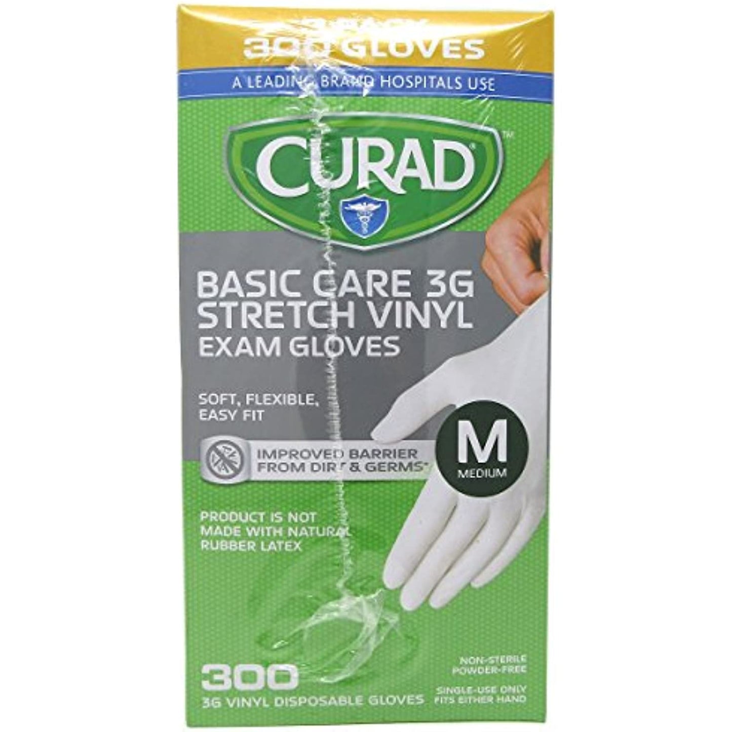 Curad 3G Vinyl Synthetic Powder-Free Exam Glove, Medium, 300 ct