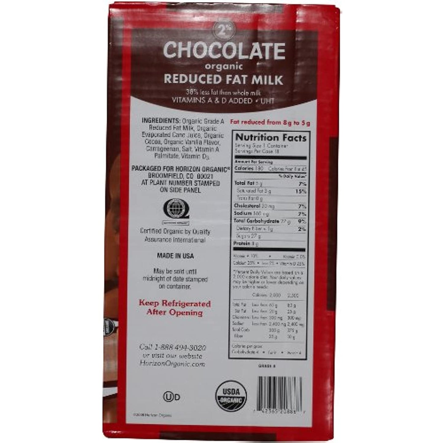 Horizon Organic Chocolate Milk, Low Fat, Ultra Pasteurized, 18 Pack, Half Pint