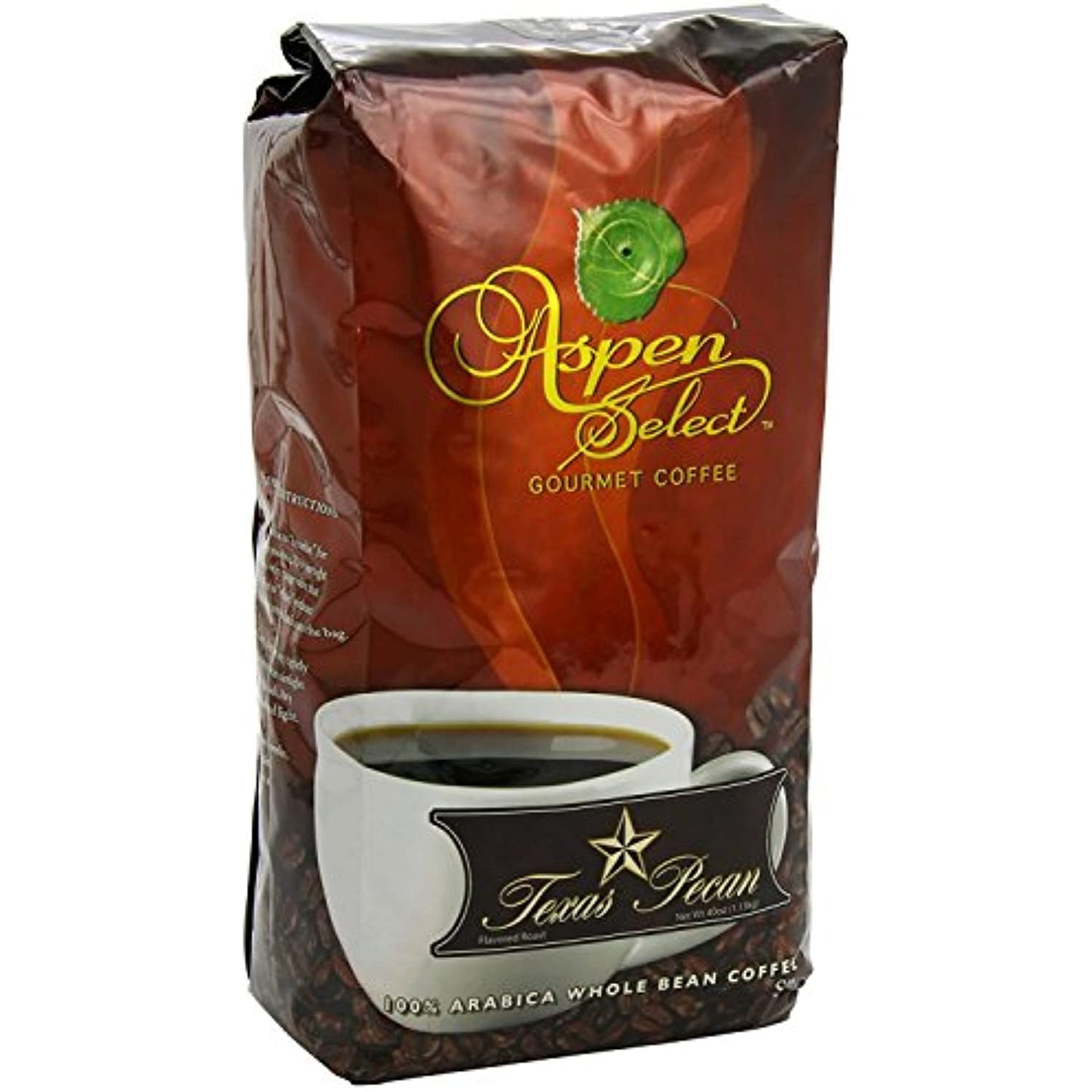 Aspen Select Gourmet Coffee Texas Pecan, Whole Bean, 2.5 Lb ( Pack of 2)