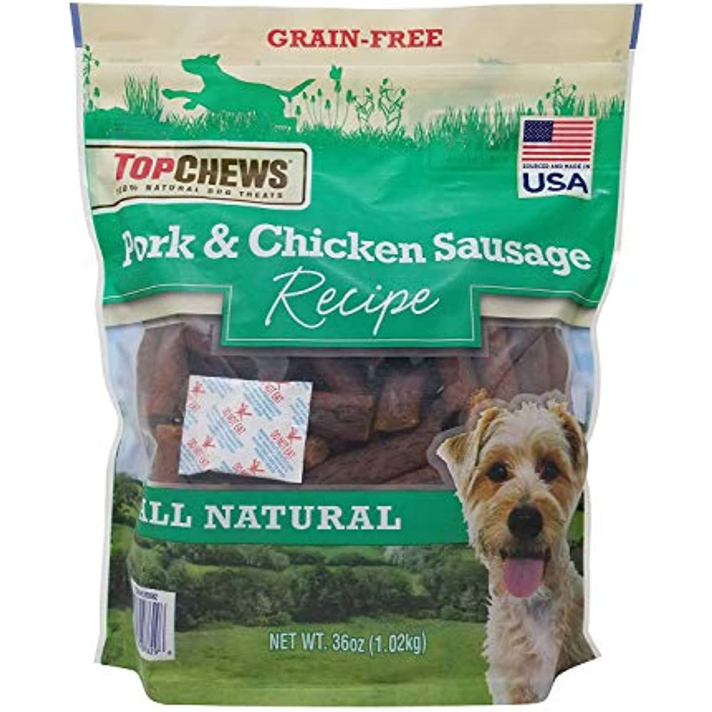 Top Chews Pork & Chicken Sausage Dog Treats 100% Natural 36 Ounce (2 Packs)