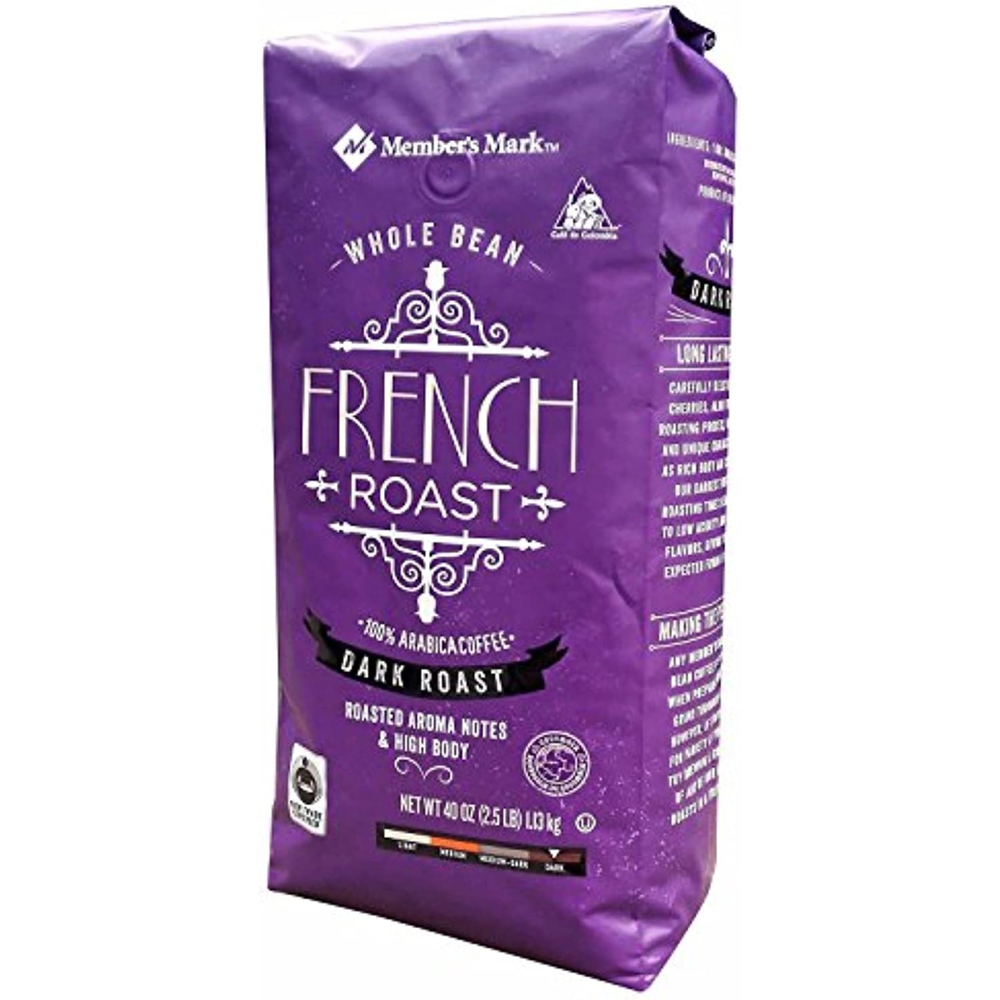Member's Mark Fair Trade Certified French Roast Coffee, Whole Bean, 2.5 Pound (Pack of 2)