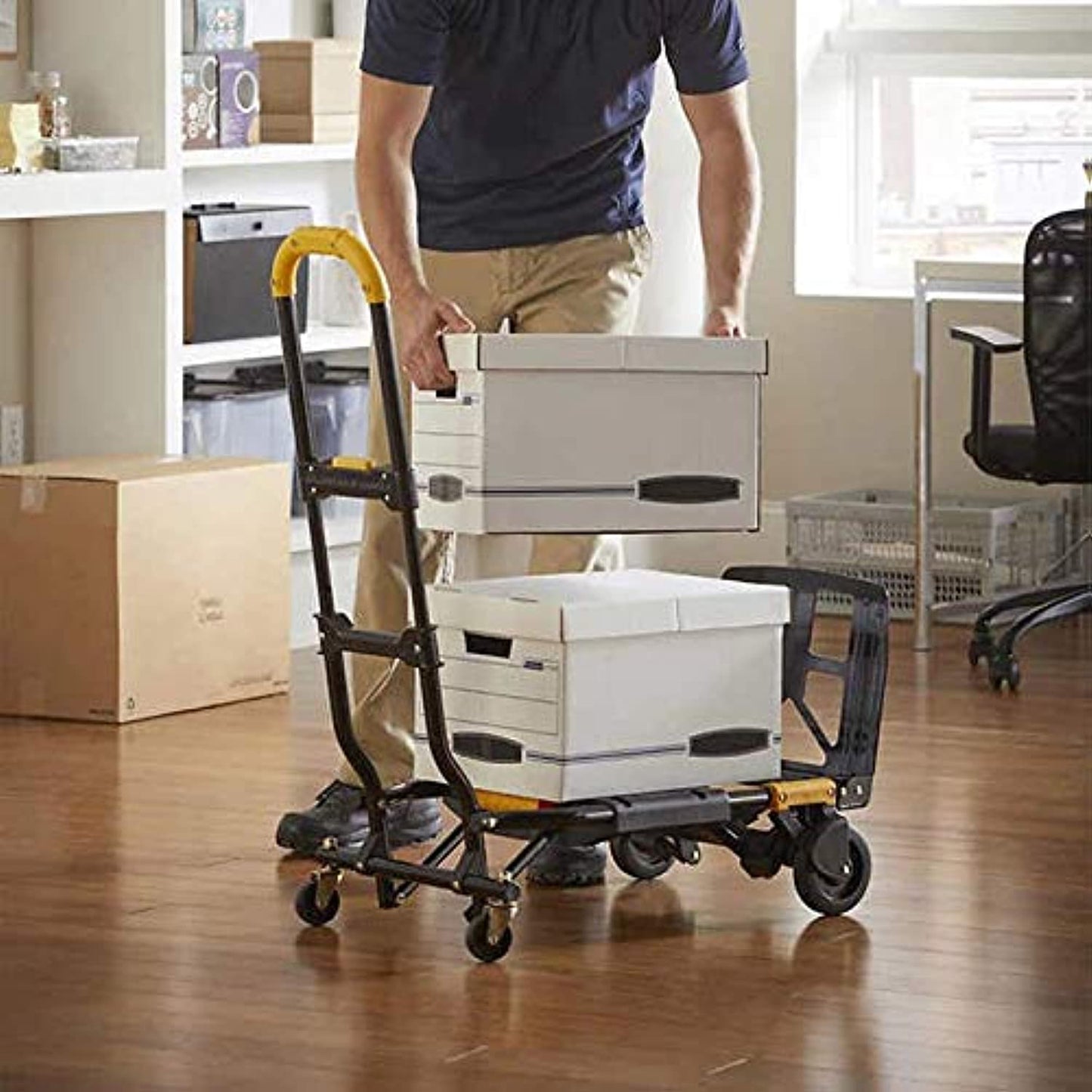 Cosco Shifter 300-Pound Capacity Multi-Position Folding Hand Truck and Cart, Yellow