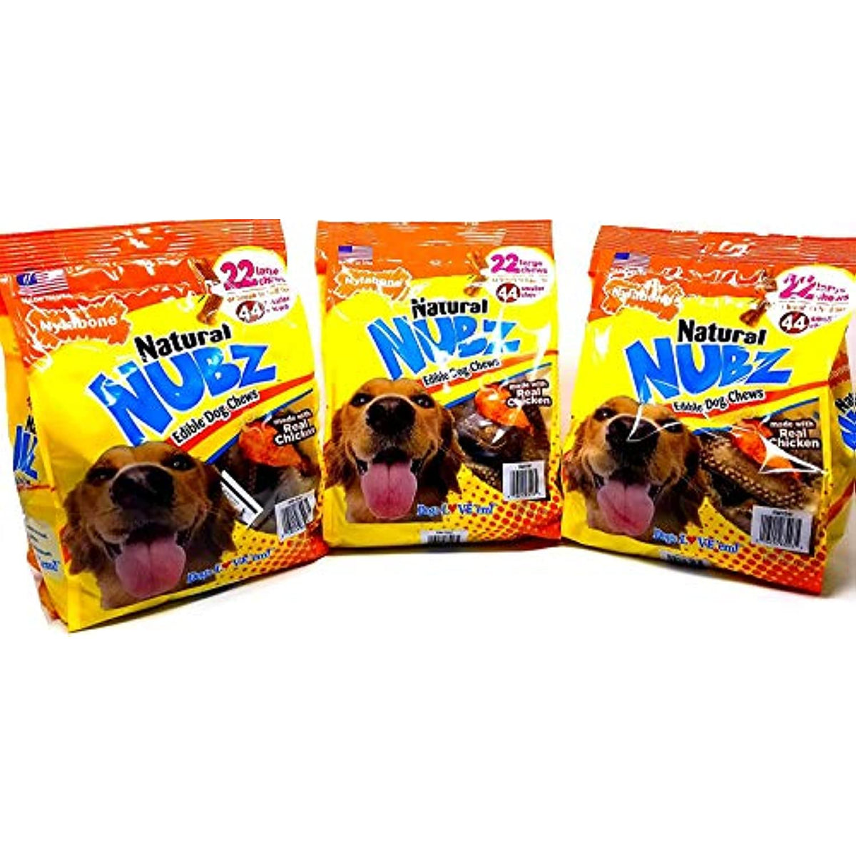 Nylabone Natural Nubz Edible Dog Chews Value Pack of 66ct. / 7.8 lbs. Total (3 x 2.6 lb / 22 ct Bags)