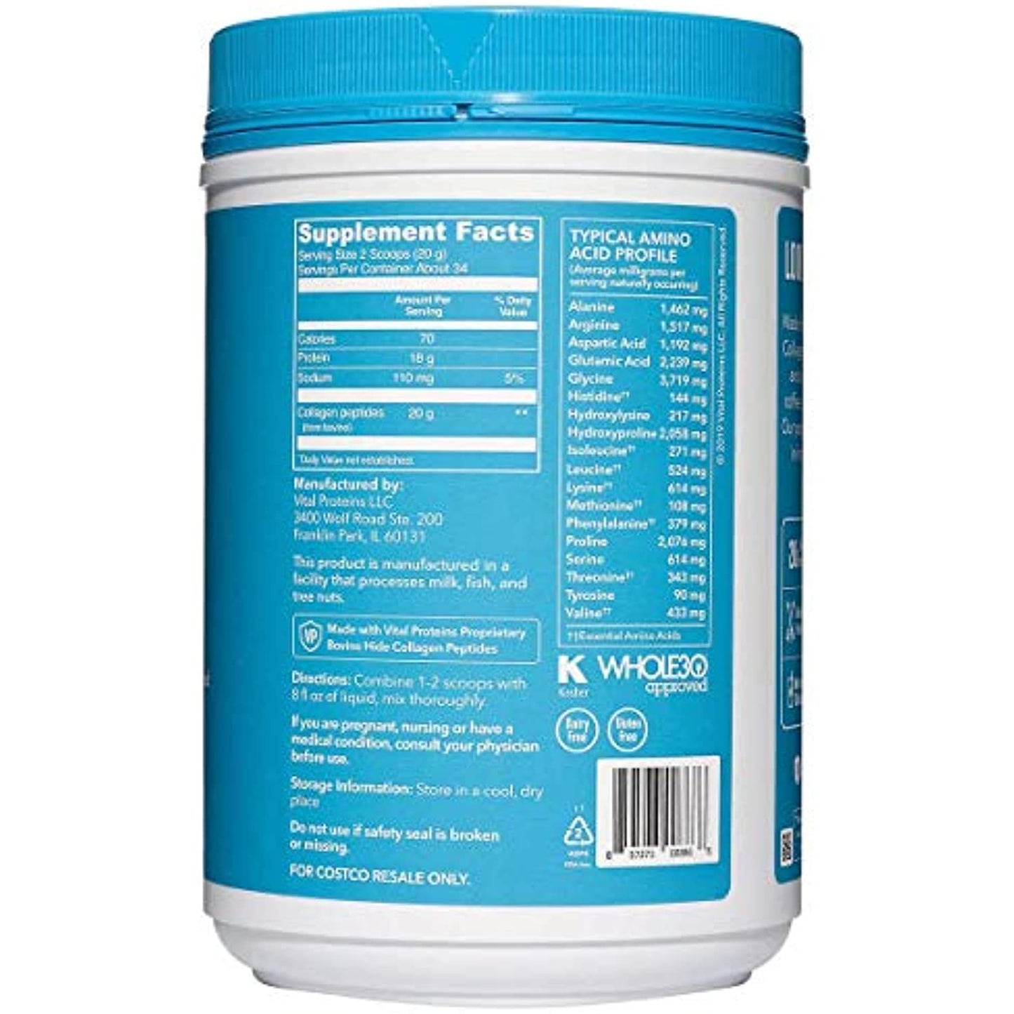 Vital Proteins Collagen Peptides - Pasture Raised, Grass Fed, Paleo Friendly, Gluten Free, Single Ingredient