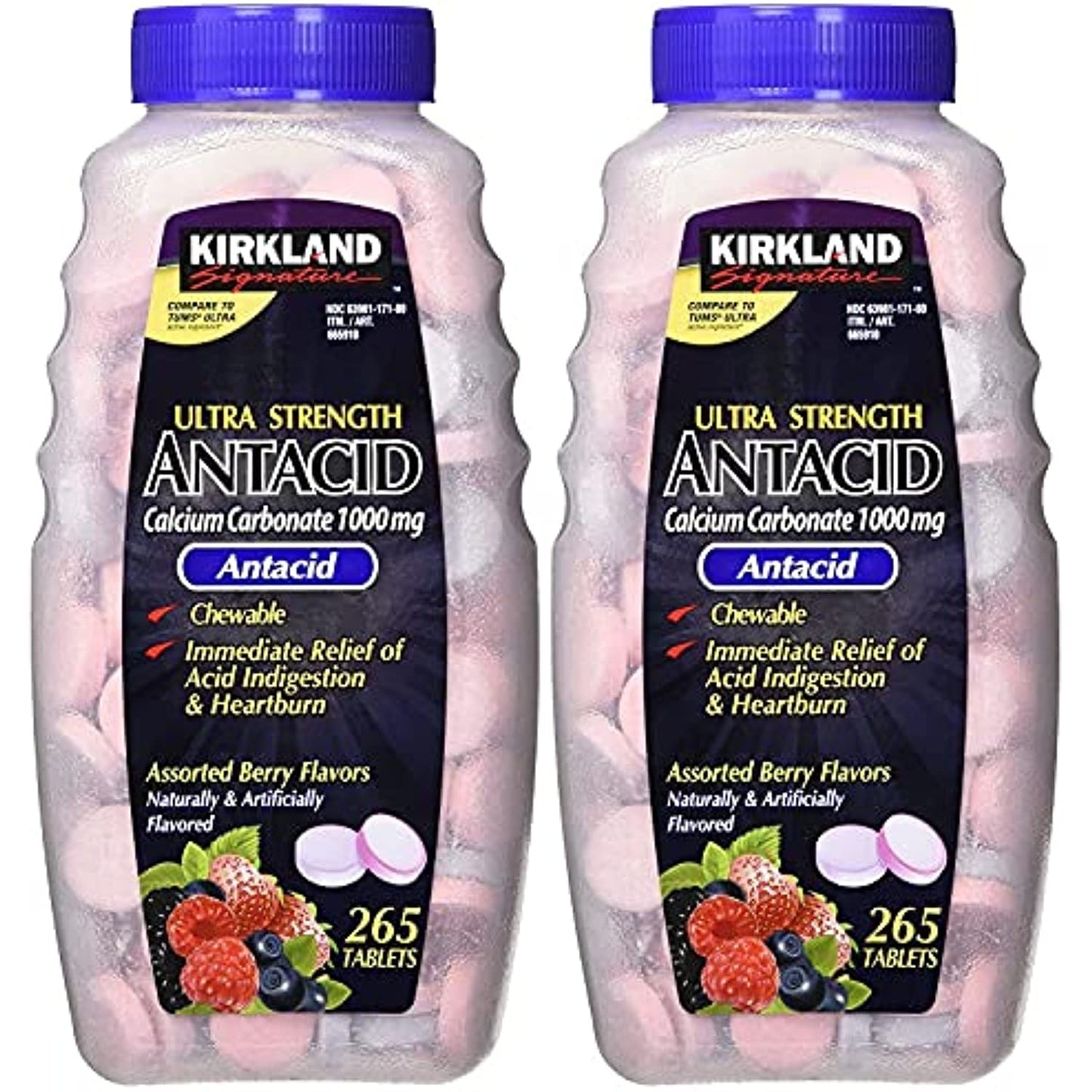 Kirkland Signature Chewable Ultra Strength Antacid / Calcium SUpplement 1000mg 265 ct - 2pk Pack of 2
