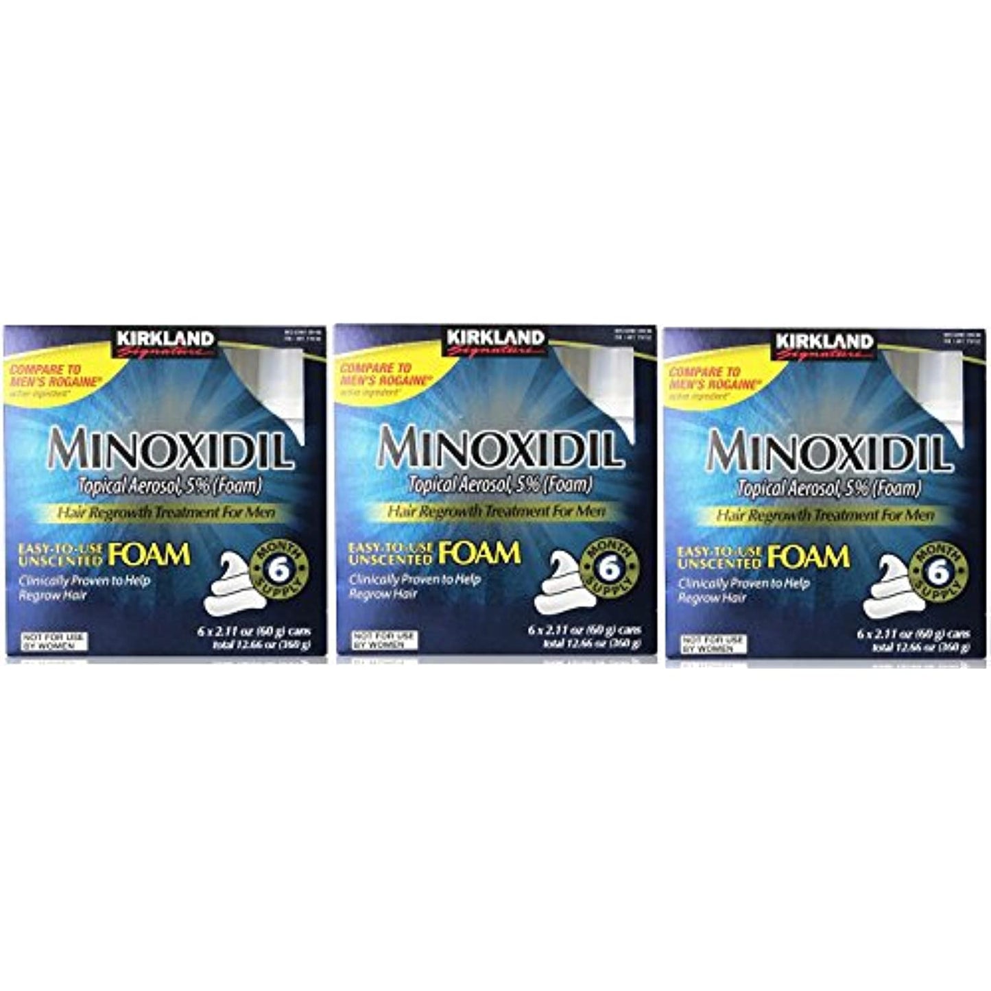 Kirkland Signature Minoxidil Foam for Men, 3 Pack(6 x 2.11 oz)