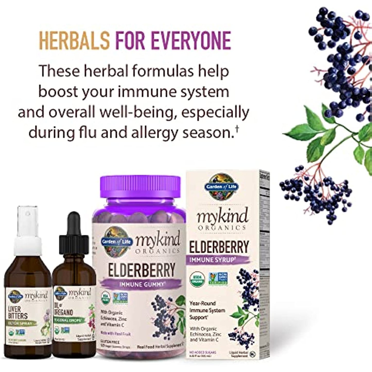 Garden of Life mykind Organics Elderberry Gummies for Adults & Kids - Immune Support Supplement with Organic Fruit, Herbal Blend, Elderberry, Echinacea, Zinc, Vitamin C, 120 Vegan Gluten Free Gummies