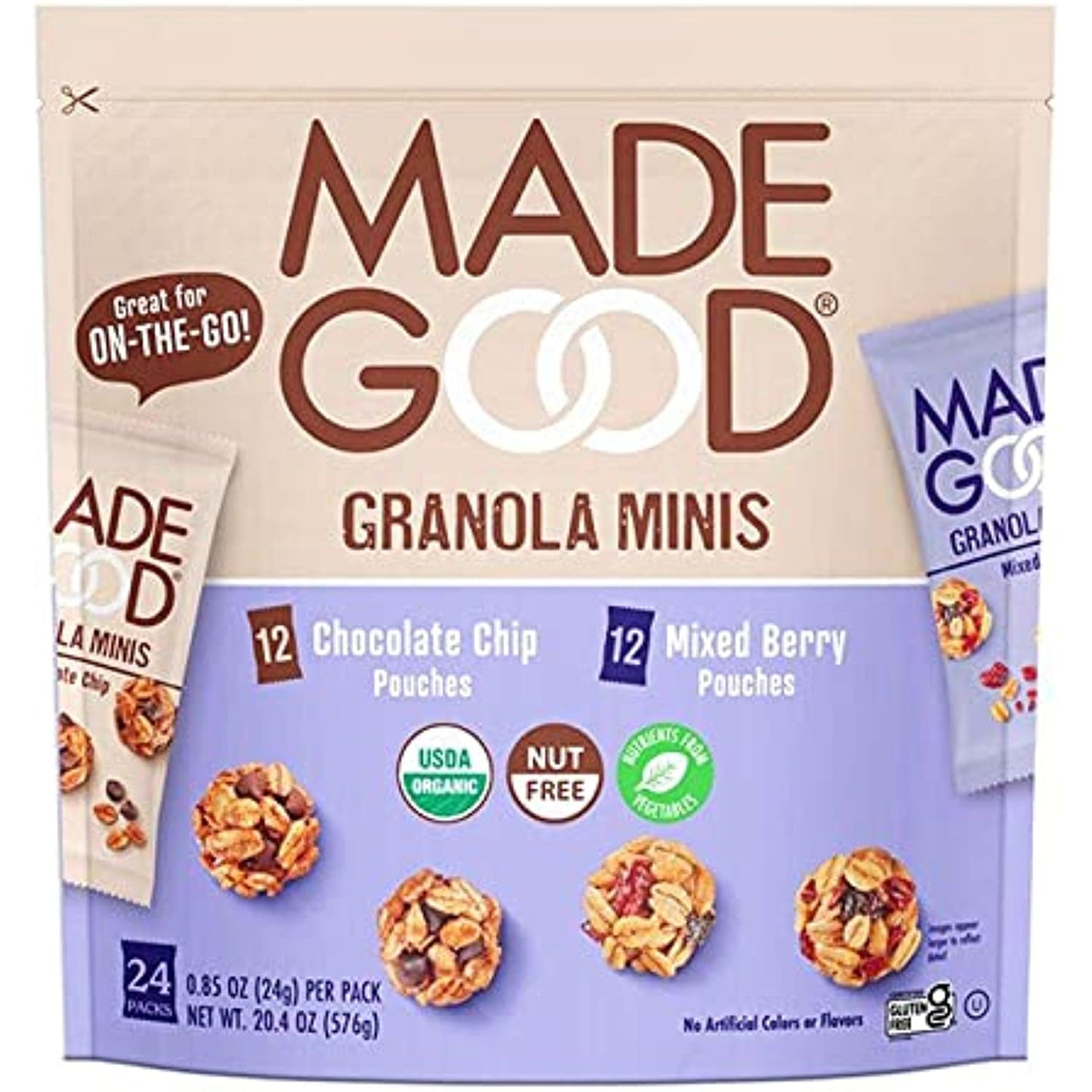MadeGood Organic Granola Minis 24-Bag Organic Snack Variety Pack, Gluten Free Mon GMO Vegan Nut Free Individually Wrapped Snack Packs